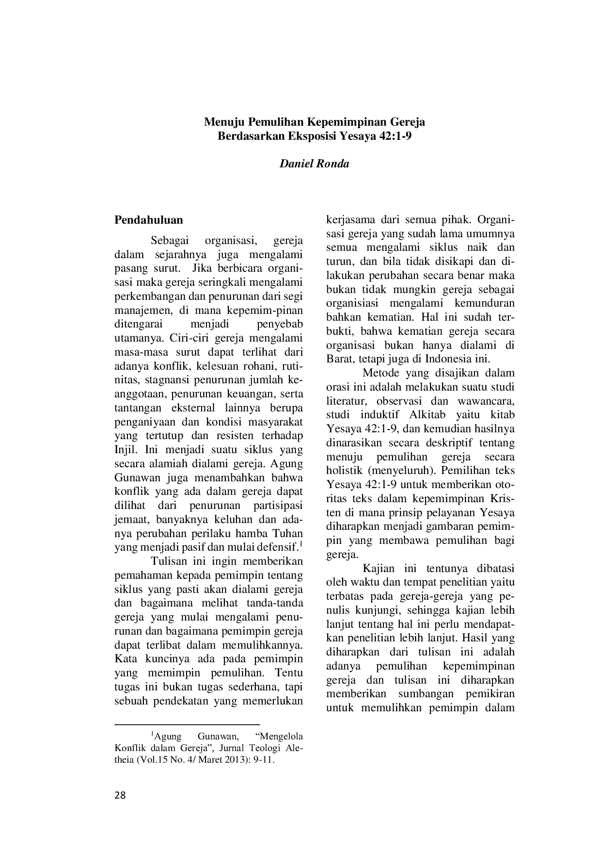 JURIS Menuju Pemulihan Kepemimpinan Gereja Berdasarkan Eksposisi Yesaya 42 1 9