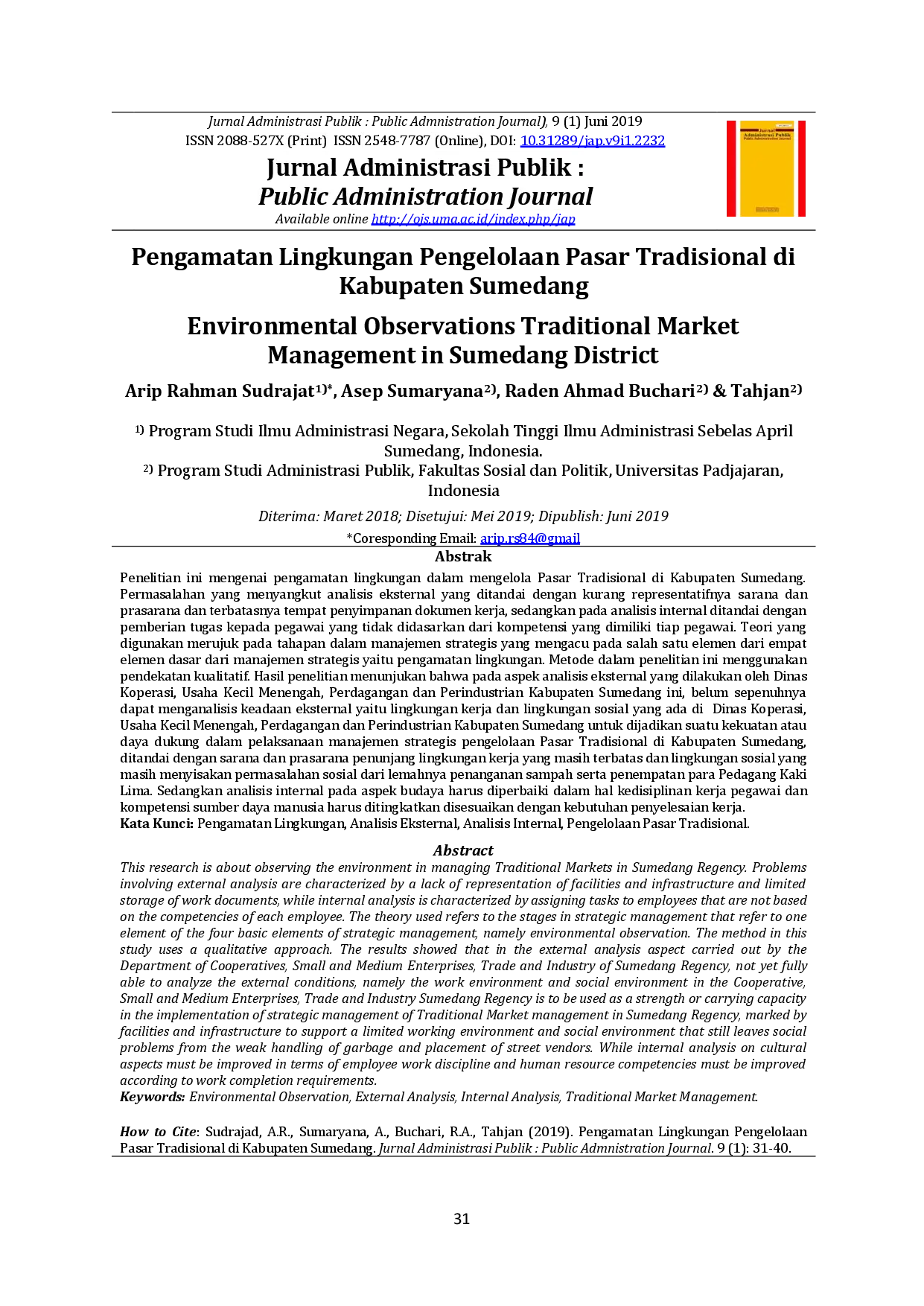 juris Pengamatan Lingkungan Pengelolaan Pasar Tradisional di Kabupaten Sumedang