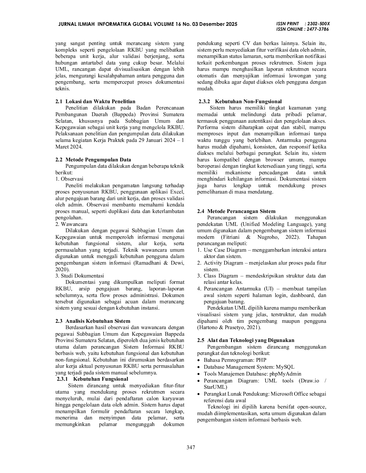 JURIS Perancangan Sistem Informasi Rencana Kebutuhan Barang Unit Rkbu Berbasis Web Pada Badan Perencanaan Pembangunan Daerah Bappeda Provinsi Sumatera Selatan