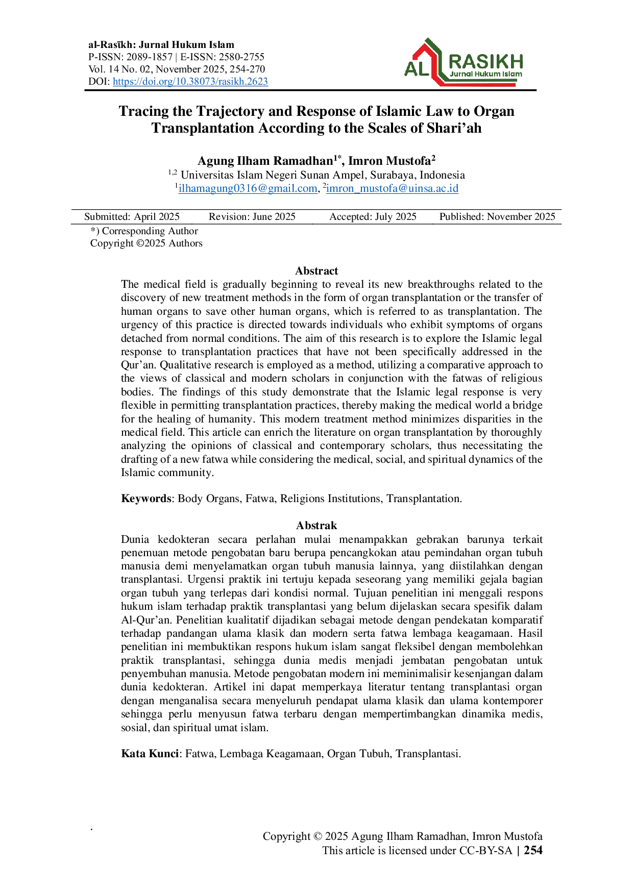 JURIS Tracing the Trajectory and Response of Islamic Law to Organ Transplantation According to the Scales of Shari ah