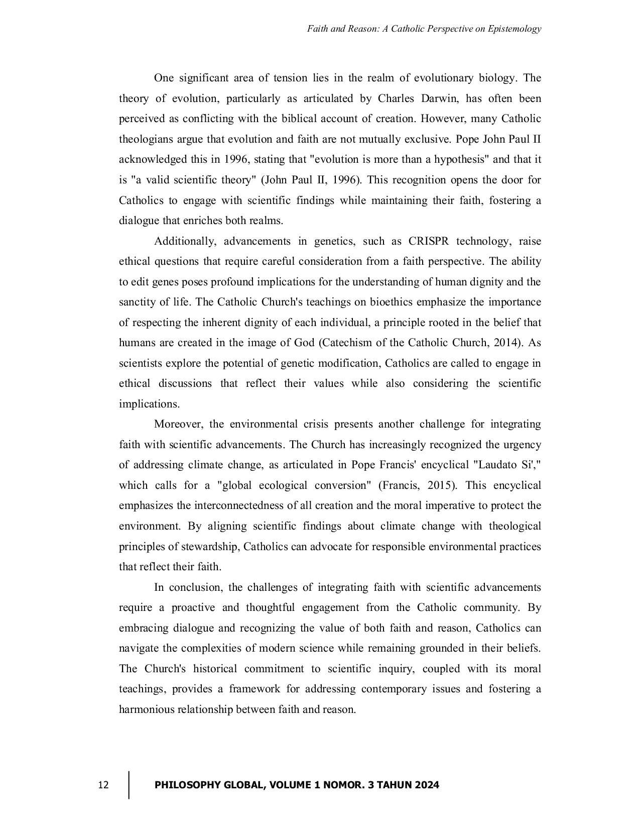 JURIS Faith And Reason A Catholic Perspective On Epistemology