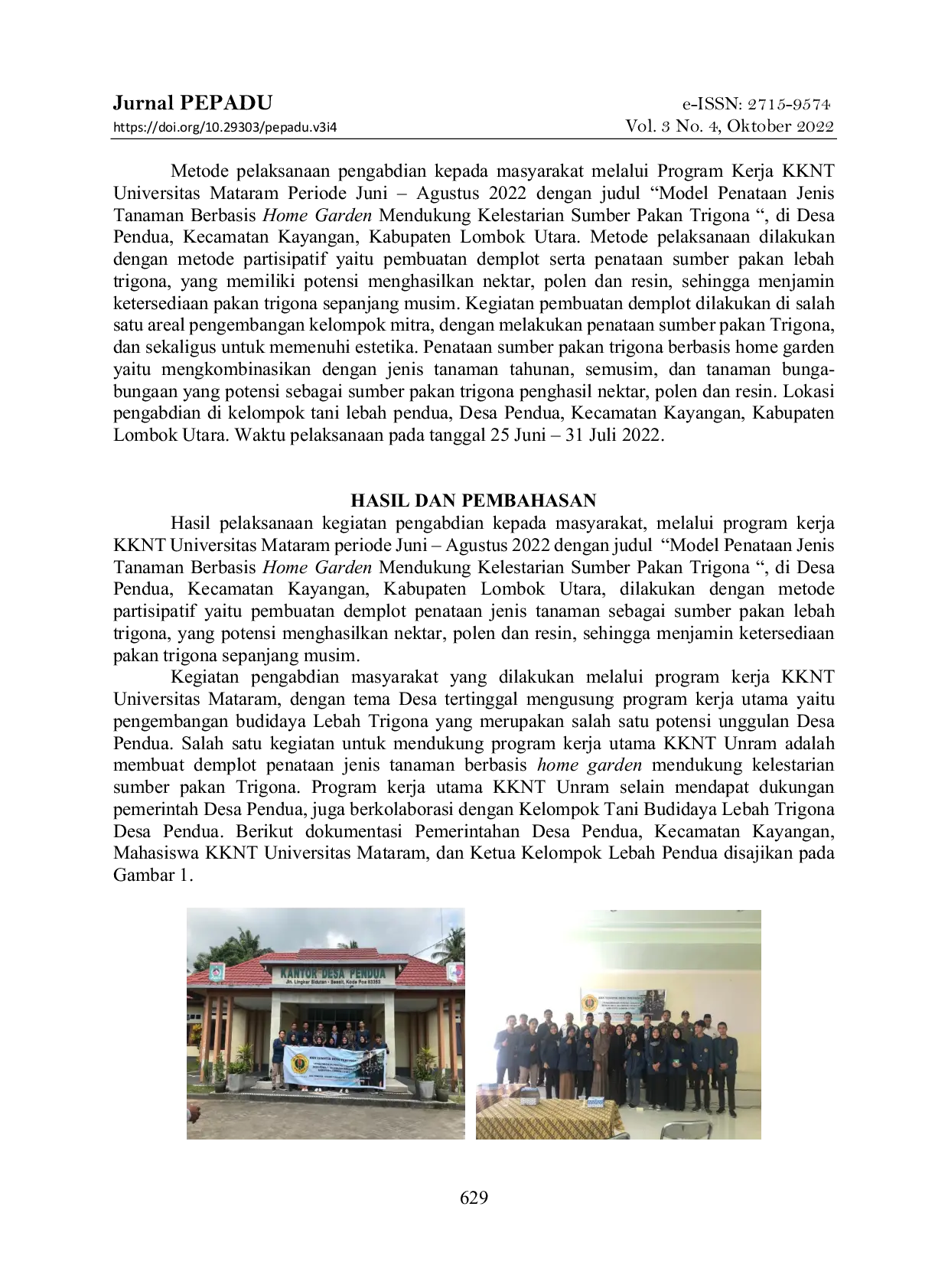 JURIS Model Penataan Jenis Tanaman Berbasis Home Garden Mendukung Kelestarian Sumber Pakan Trigona