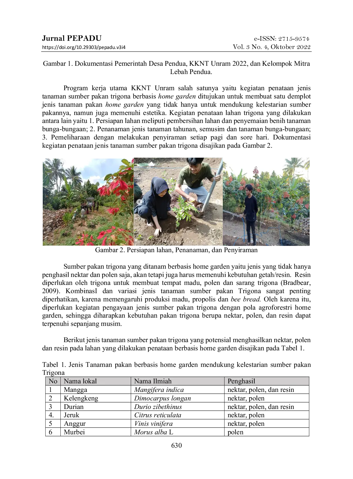 JURIS Model Penataan Jenis Tanaman Berbasis Home Garden Mendukung Kelestarian Sumber Pakan Trigona