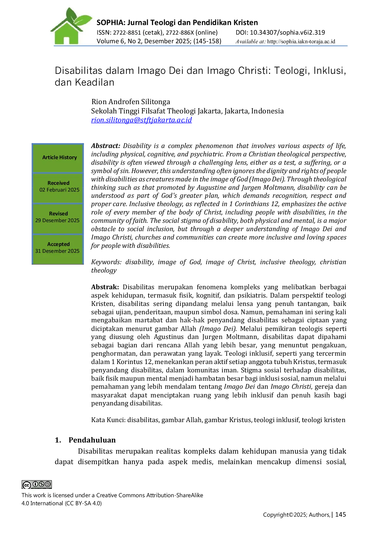 JURIS Disabilitas dalam Imago Dei dan Imago Christi