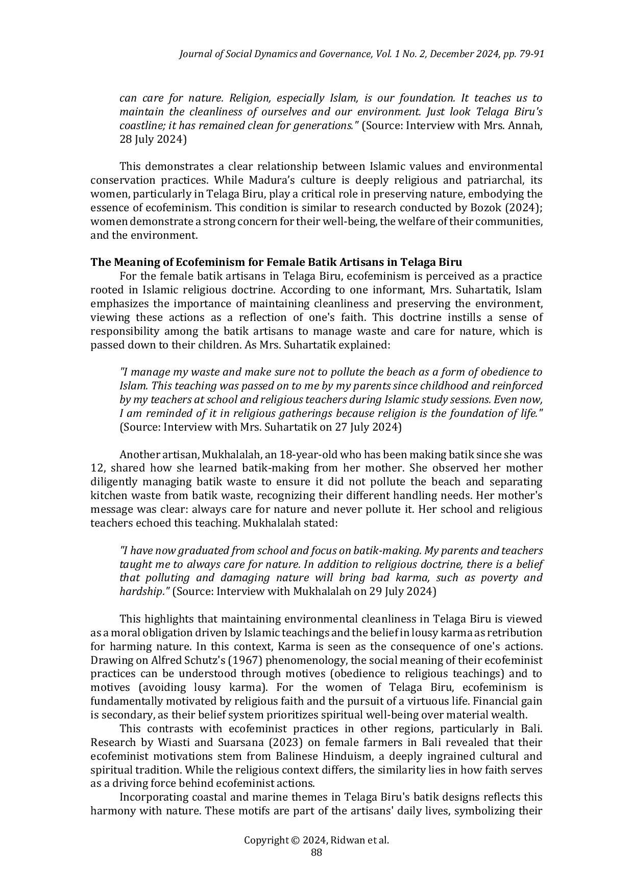 JURIS WOMEN AND ECOFEMINISM A Phenomenological Study of Female Batik Artisans in the Coastal Area of Telaga Biru Village Tanjung Bumi District Bangkalan Regency Madura