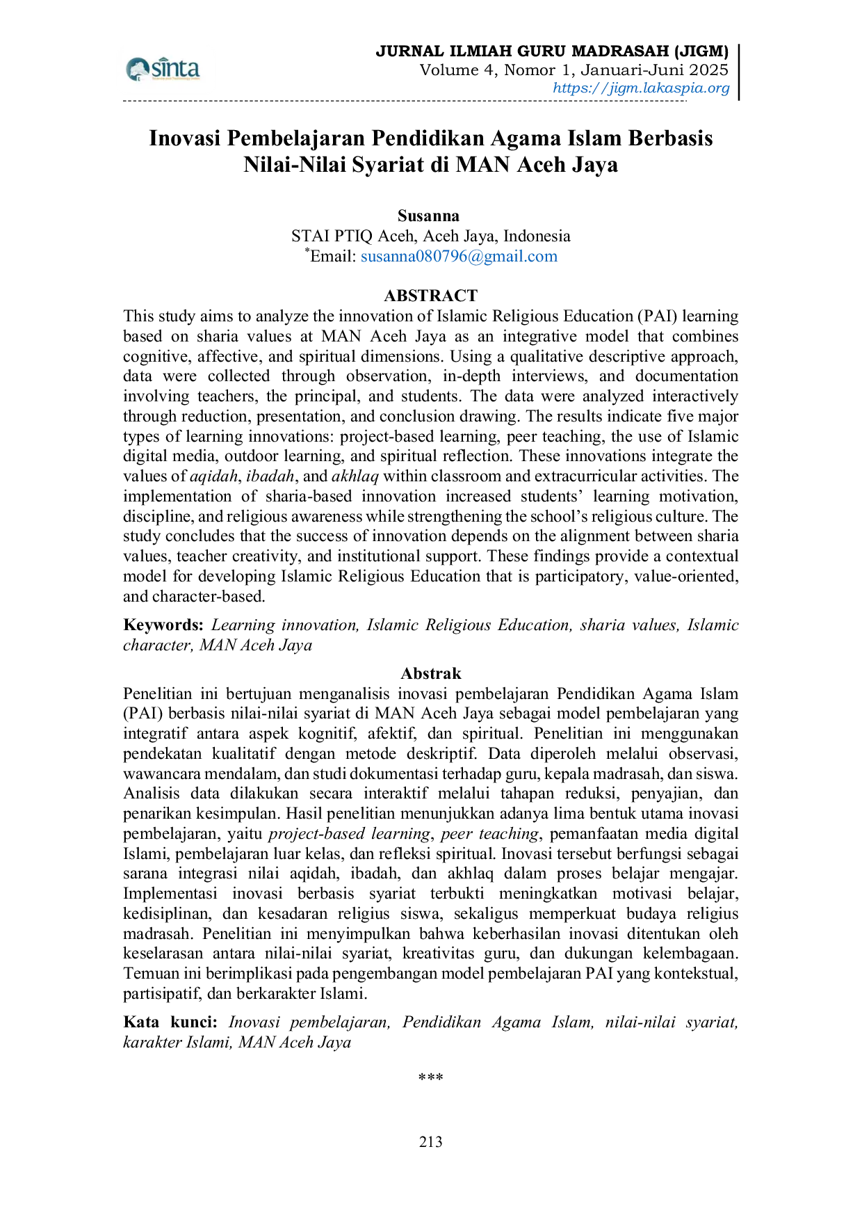 JURIS Inovasi Pembelajaran Pendidikan Agama Islam Berbasis Nilai Nilai Syariat di MAN Aceh Jaya