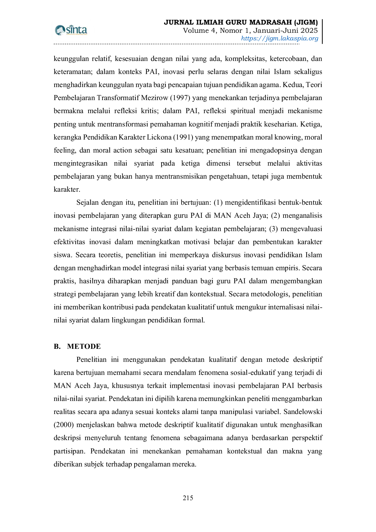 JURIS Inovasi Pembelajaran Pendidikan Agama Islam Berbasis Nilai Nilai Syariat di MAN Aceh Jaya