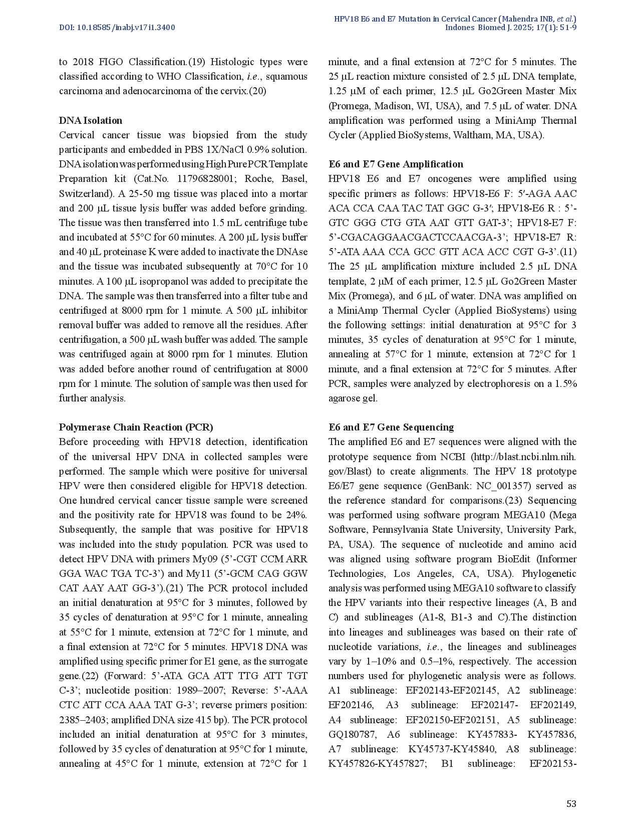 juris HPV18 E6 E7 Mutation and Their Association with The Expression Level of Tumor Suppressor Proteins p53 and pRb among Indonesian Women with Cervical Cancer