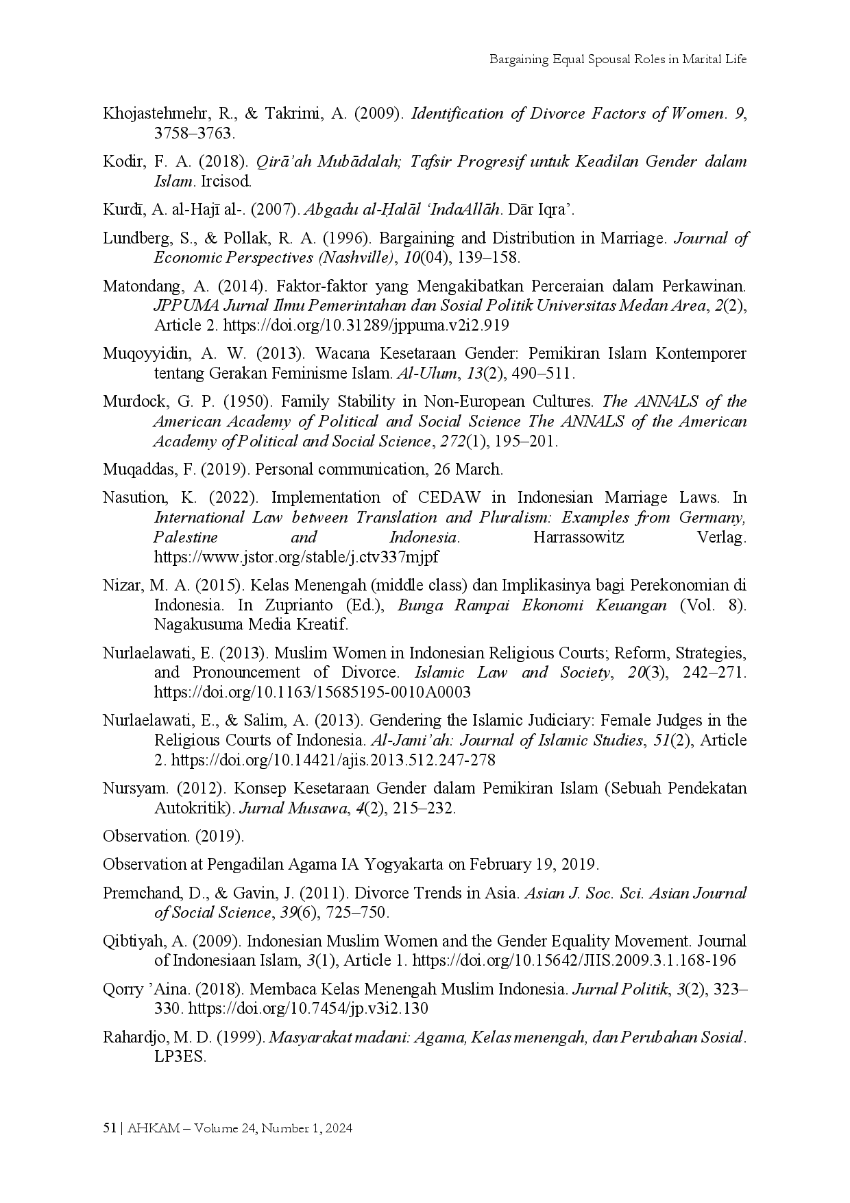 juris Bargaining Equal Spousal Roles in Marital Life The Phenomenon of Wife Petitioned Divorce Among Middle Class Muslims in Yogyakarta
