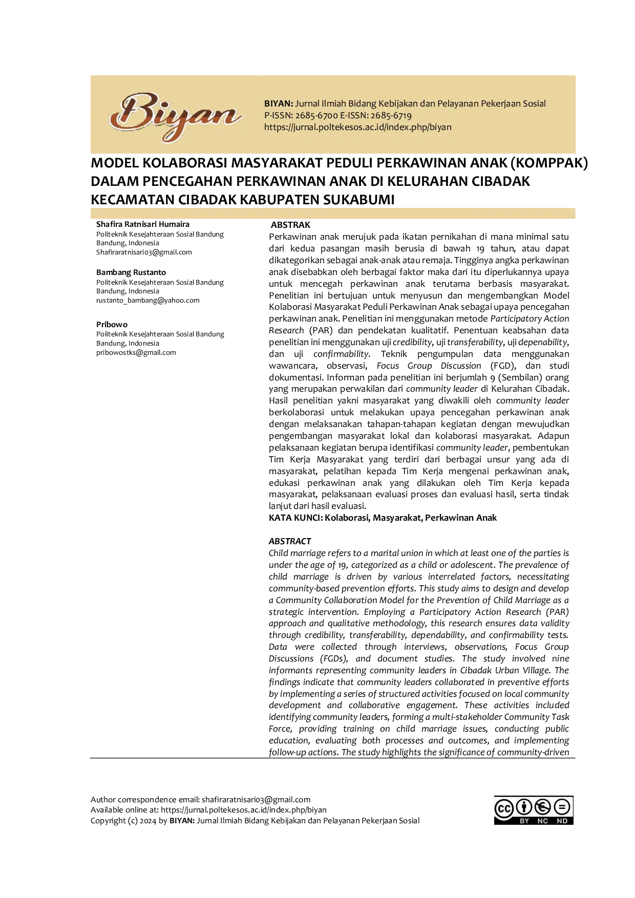 JURIS Model Kolaborasi Masyarakat Peduli Perkawinan Anak di Kelurahan Cibadak Kabupaten Sukabumi