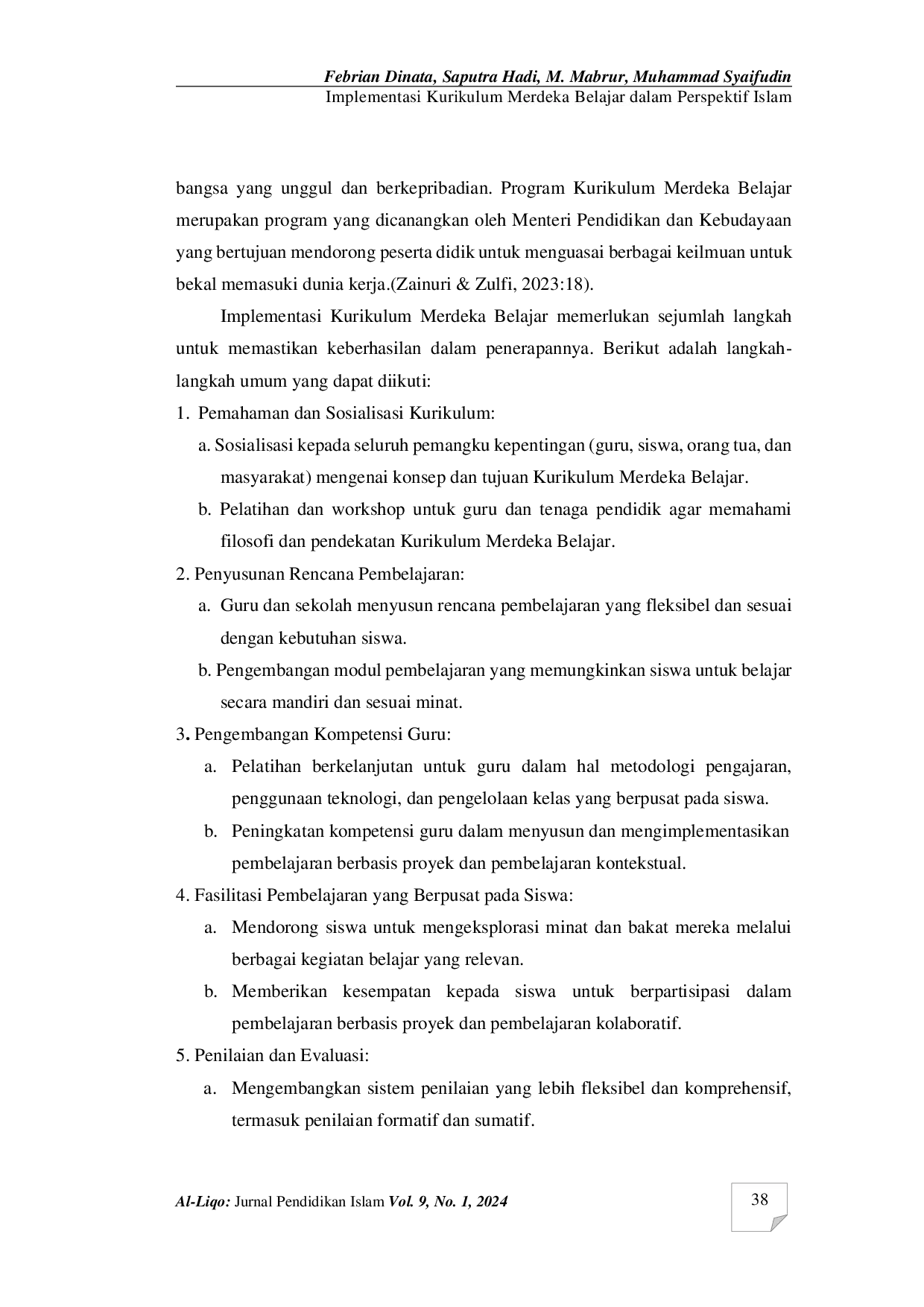 JURIS Implementasi Kurikulum Merdeka Belajar dalam Perspektif Islam