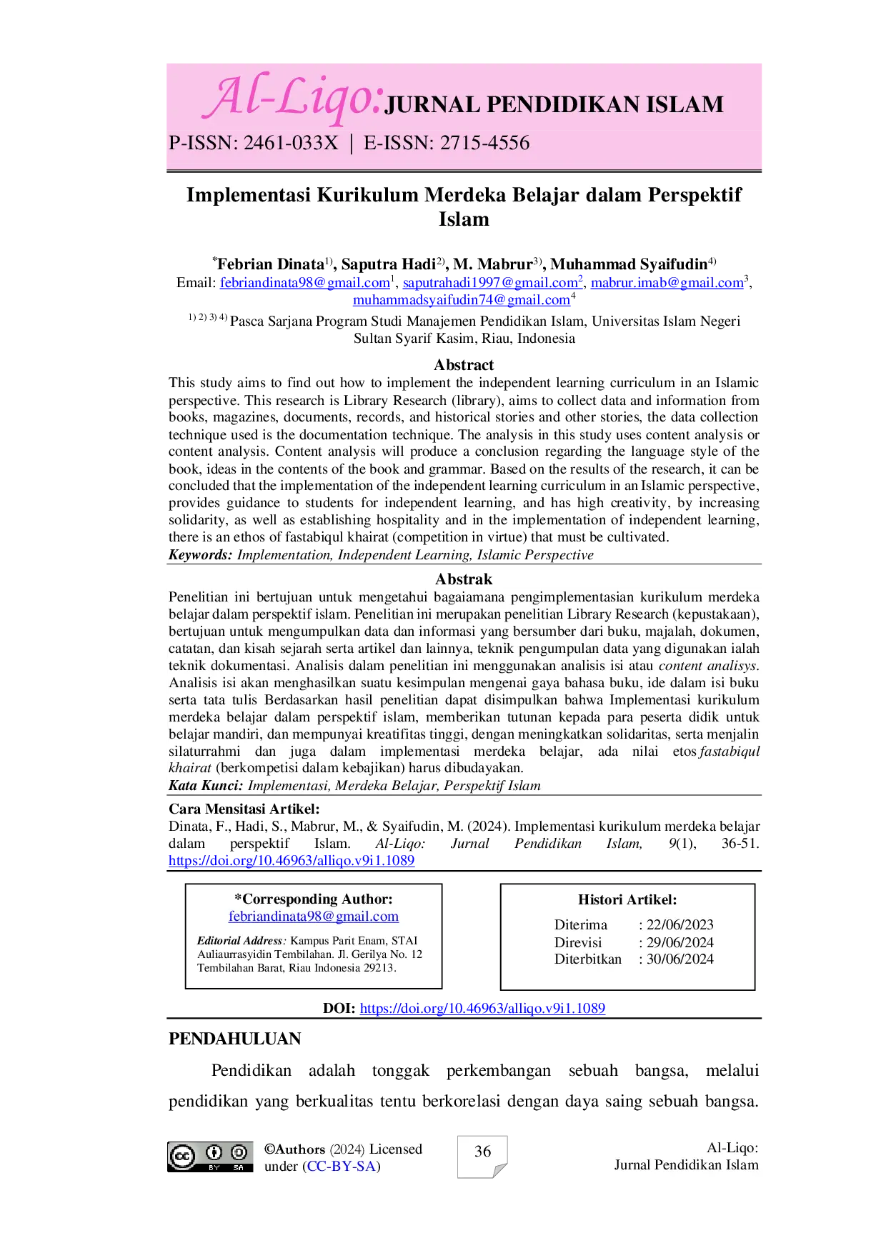 JURIS Implementasi Kurikulum Merdeka Belajar dalam Perspektif Islam