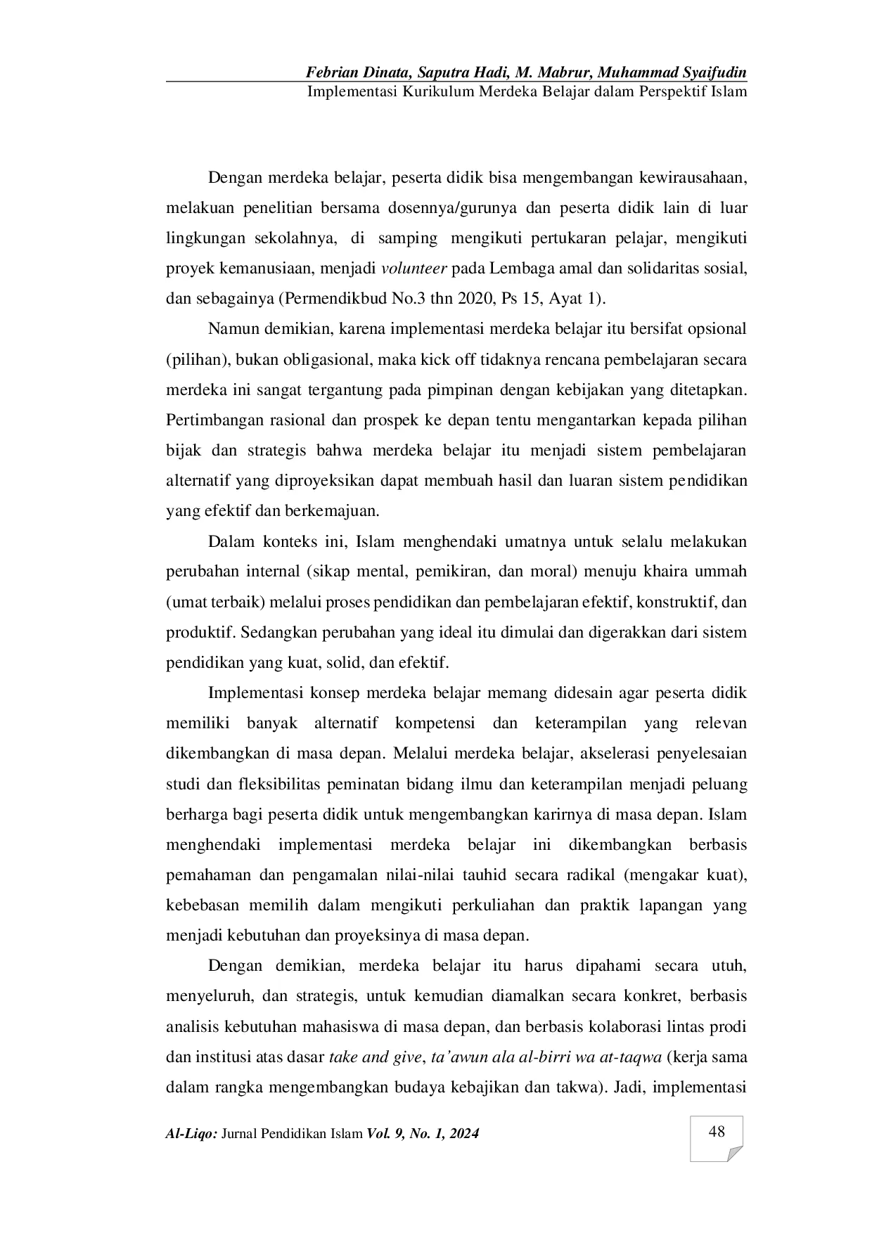 JURIS Implementasi Kurikulum Merdeka Belajar dalam Perspektif Islam