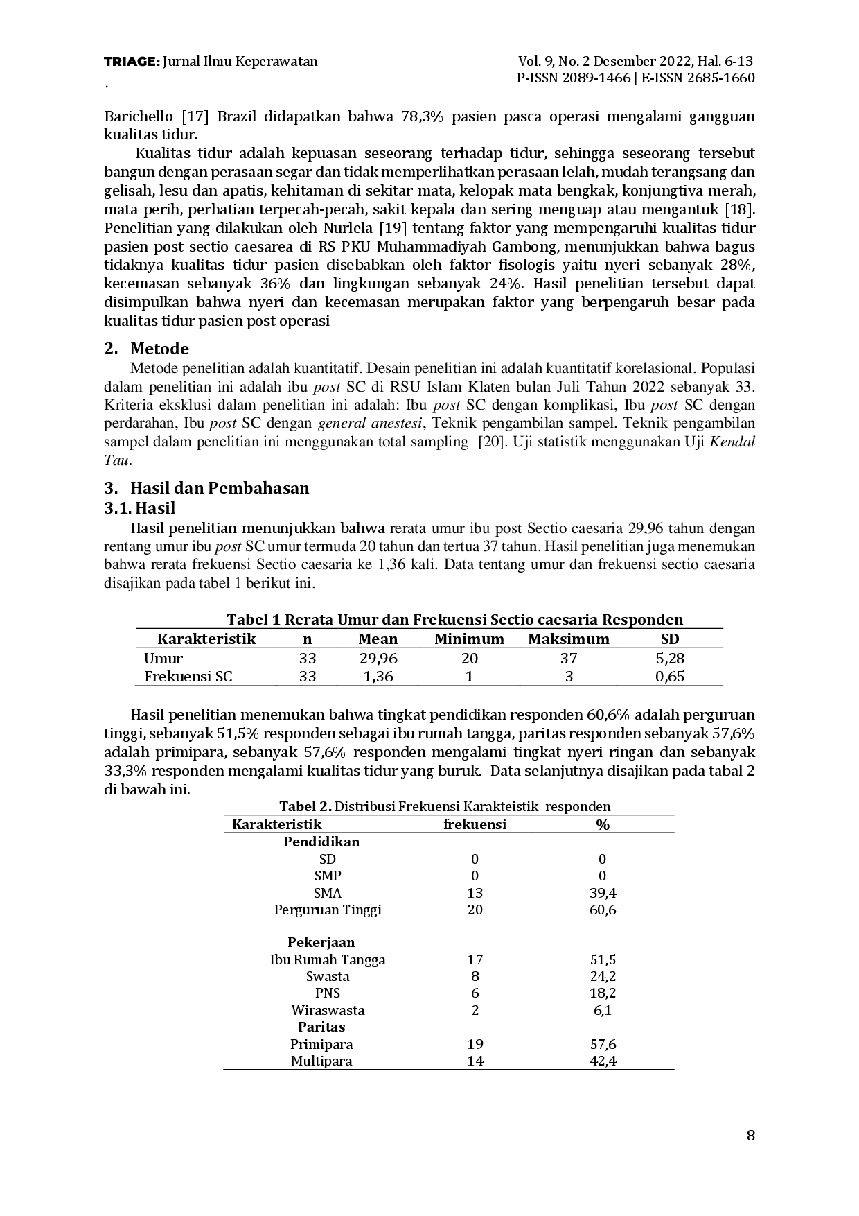 juris Hubungan Tingkat Nyeri Post Sectio Caesarea Dengan Kualitas Tidur Pasien Postpartum