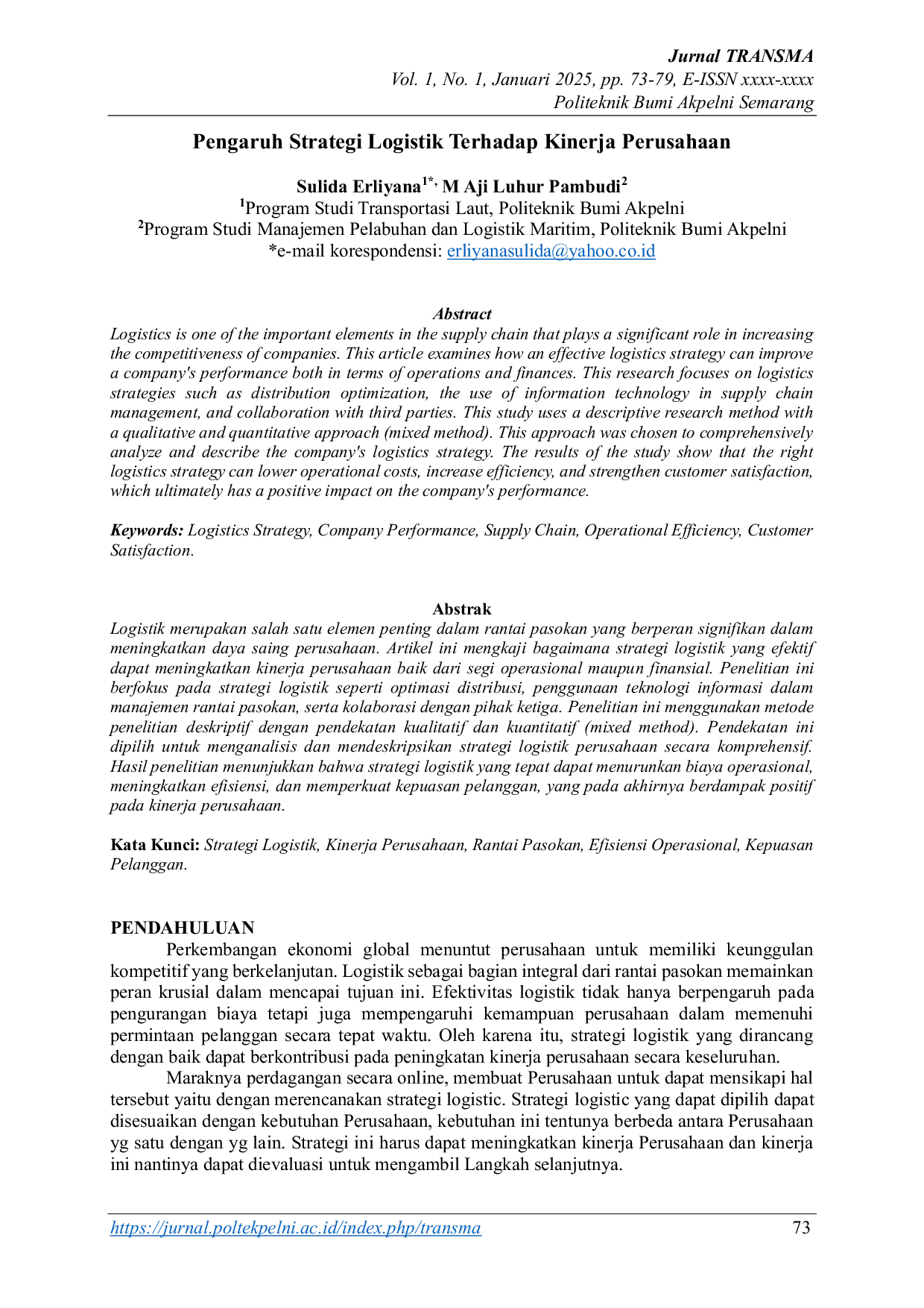 JURIS Pengaruh Strategi Logistik Terhadap Kinerja Perusahaan