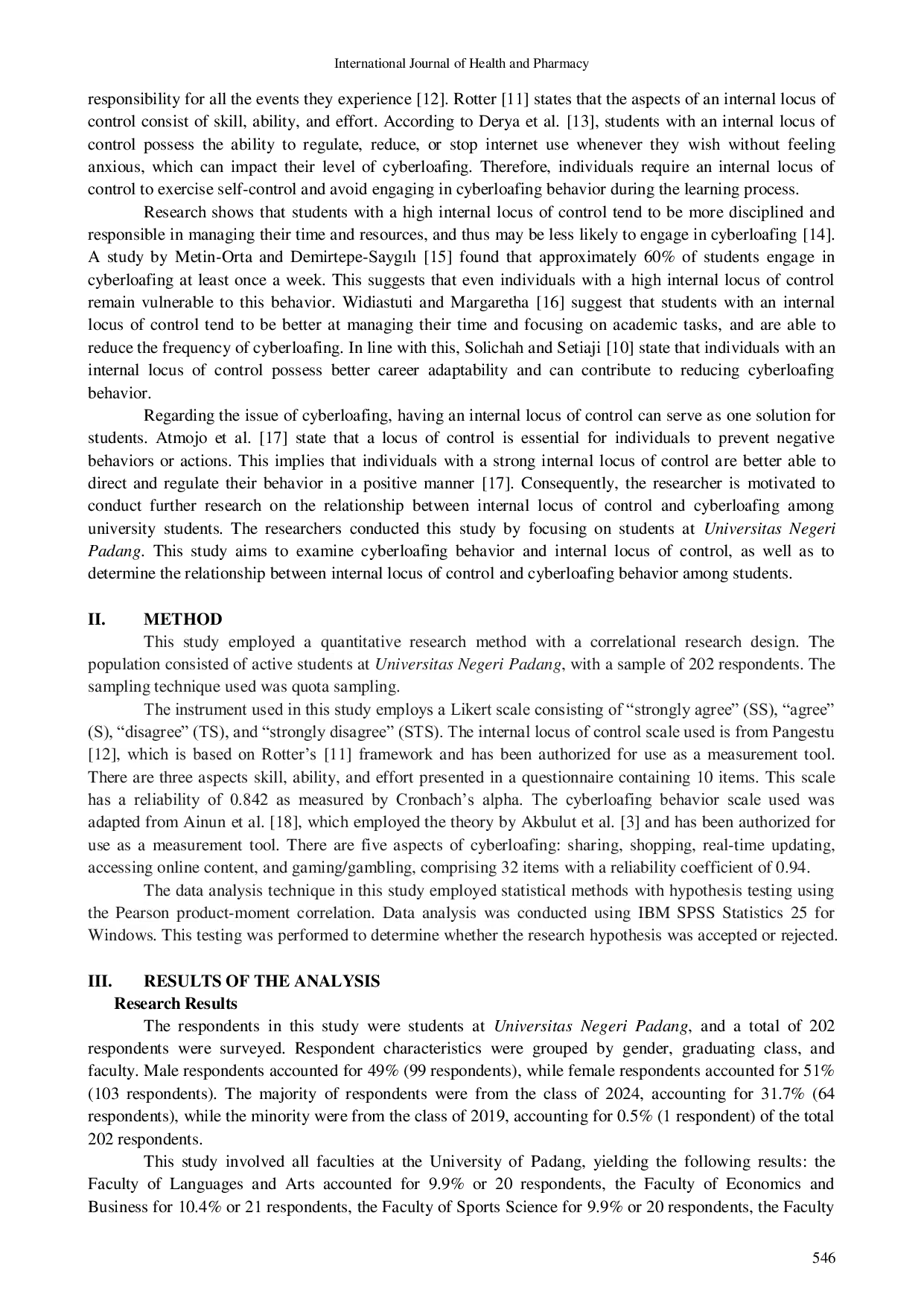 JURIS The Relationship Between Internal Locus of Control And Cyberloafing Behavior Among Students At Universitas Negeri Padang