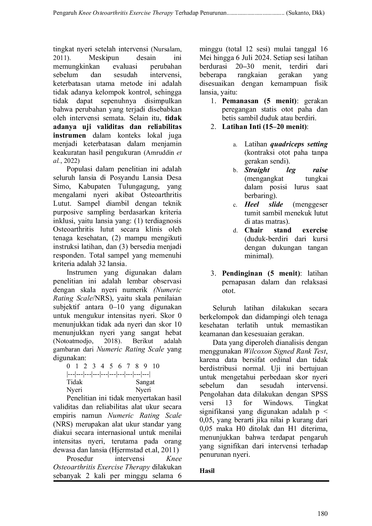 JURIS Pengaruh Knee Osteoarthritis Exercise Therapy Terhadap Penurunan Nyeri Lutut Lansia