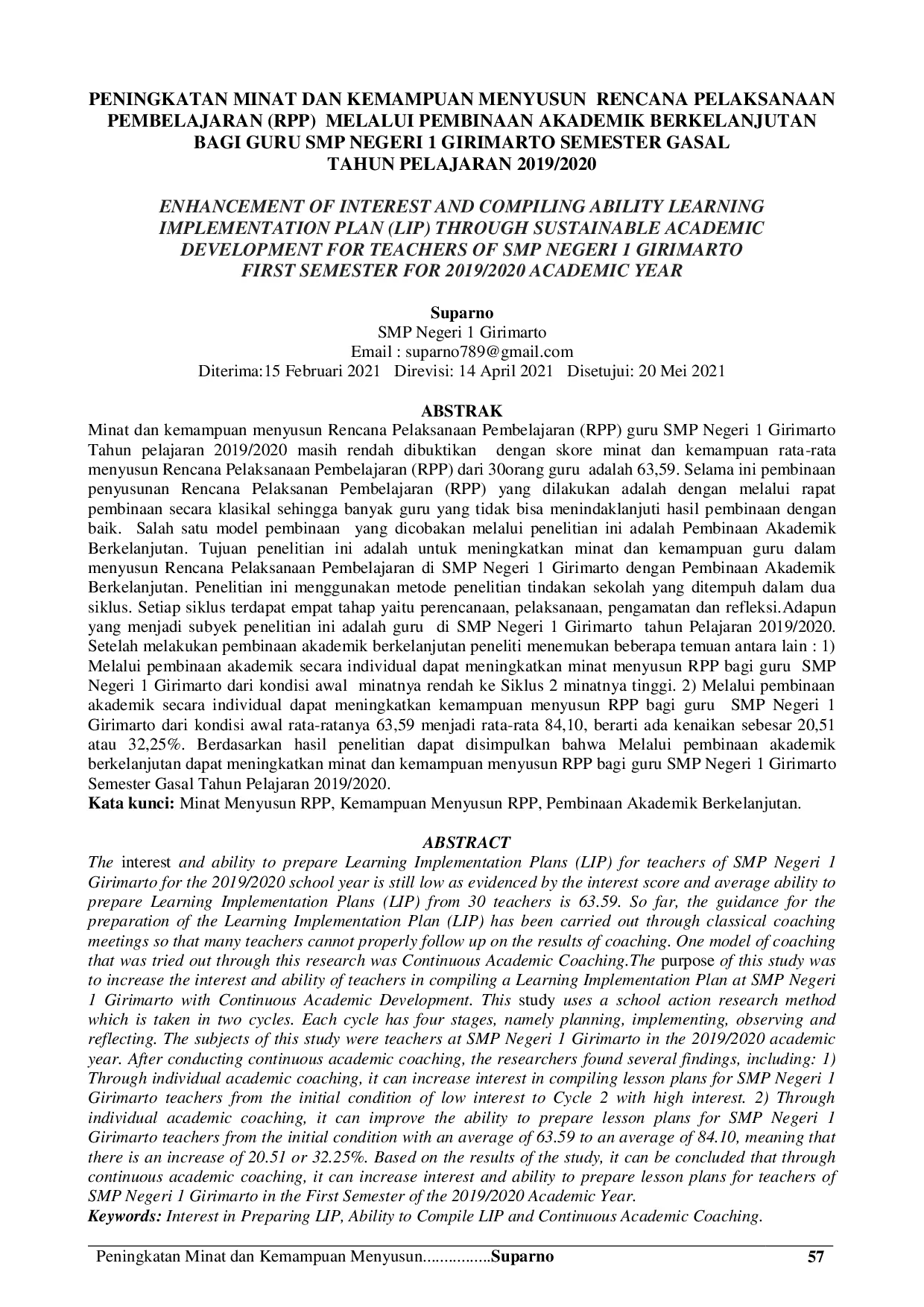 JURIS Peningkatan Minat Dan Kemampuan Menyusun Rencana Pelaksanaan Pembelajaran RPP Melalui Pembinaan Akademik Berkelanjutan Bagi Guru SMP Negeri 1 Girimarto Semester Gasal Tahun Pelajaran 2019 2020