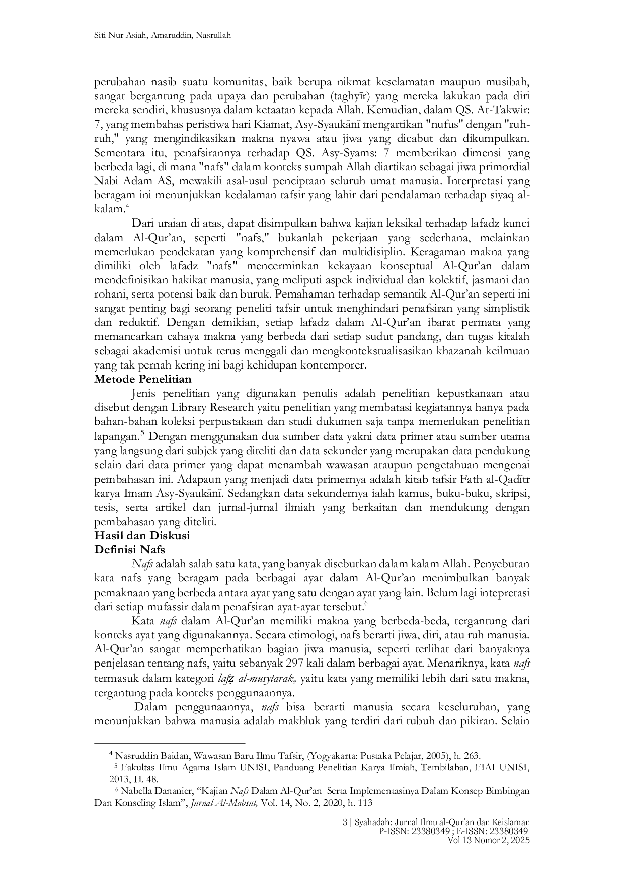 JURIS Penafsiran Kata Nafs Menurut Asy SyaukAn Dalam Tafsir Fath Al Qadr