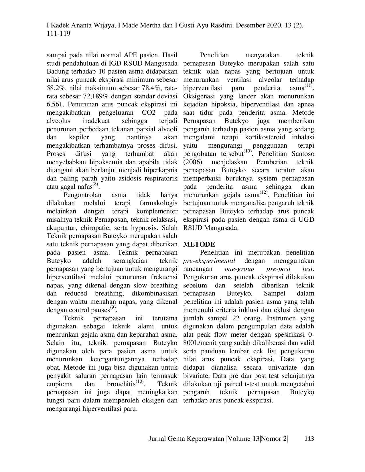 JURIS Teknik Pernapasan Buteyko dan Arus Puncak Ekspirasi pada Pasien Asma
