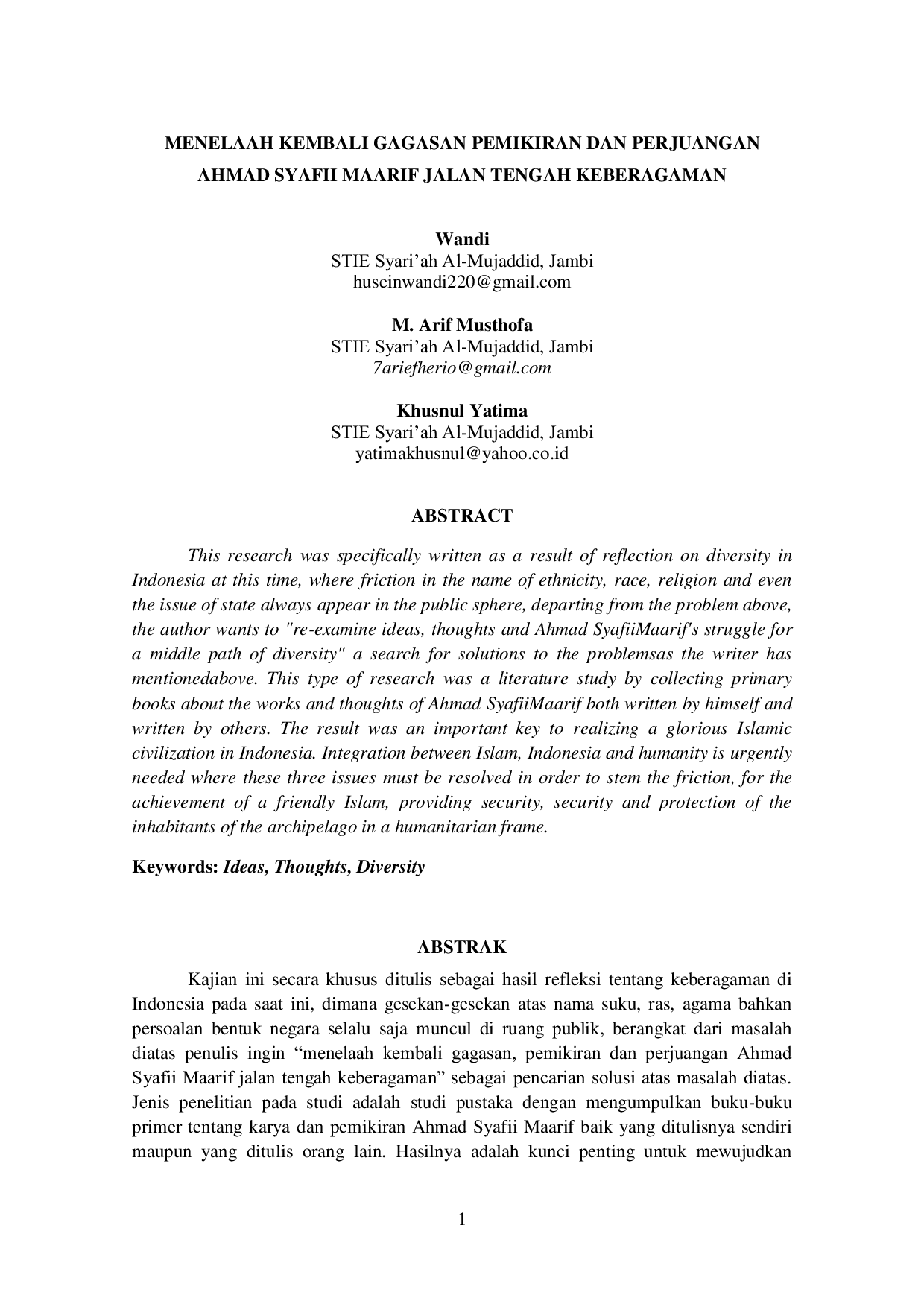 JURIS Menelaah Kembali Gagasan Pemikiran Dan Perjuangan Ahmad Syafii Maarif Jalan Tengah Keberagaman