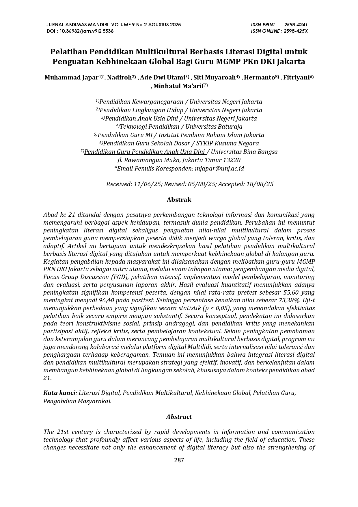 juris Pelatihan Pendidikan Multikultural Berbasis Literasi Digital untuk Penguatan Kebhinekaan Global Bagi Guru MGMP PKn DKI Jakarta