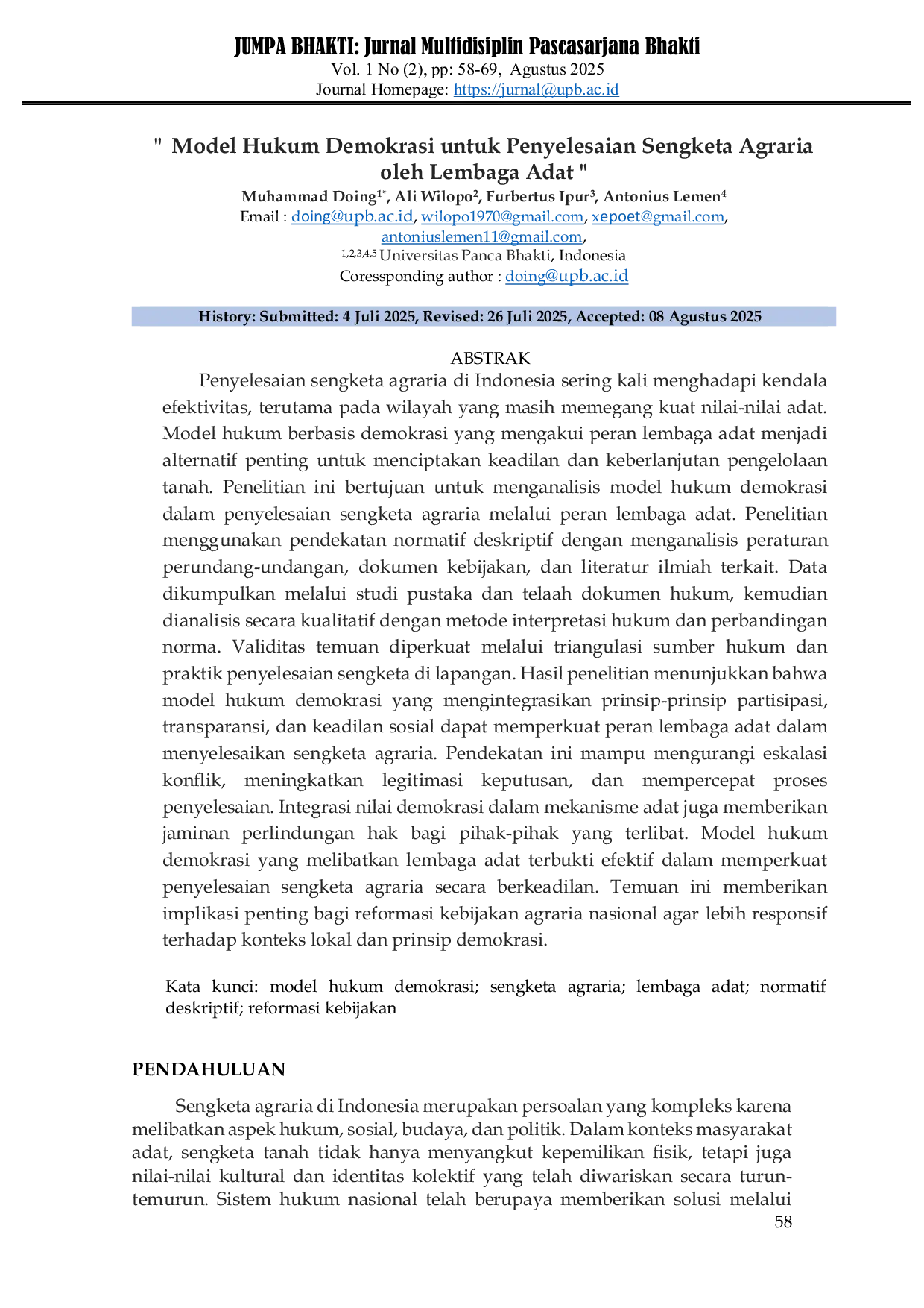 JURIS Model Hukum Demokrasi untuk Penyelesaian Sengketa Agraria oleh Lembaga Adat