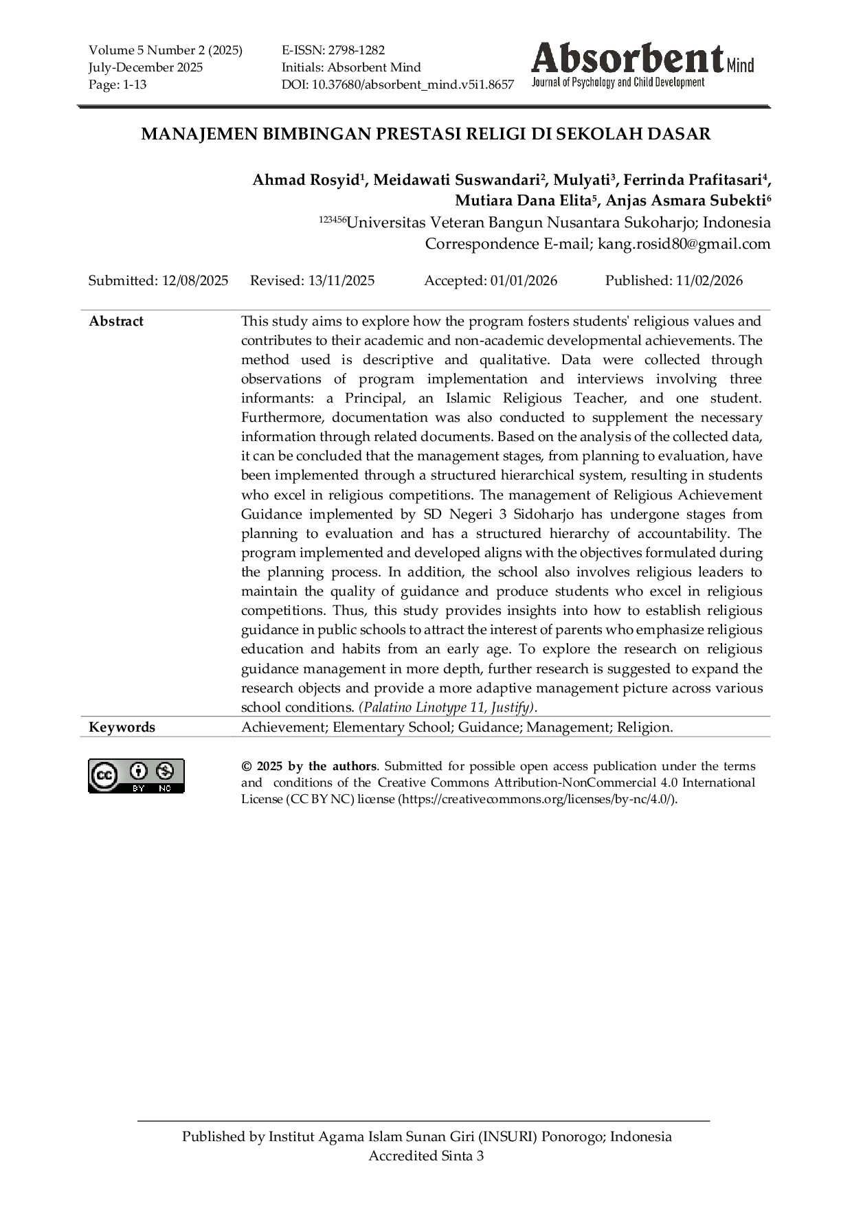 JURIS Manajemen Bimbingan Prestasi Religi Di Sekolah Dasar