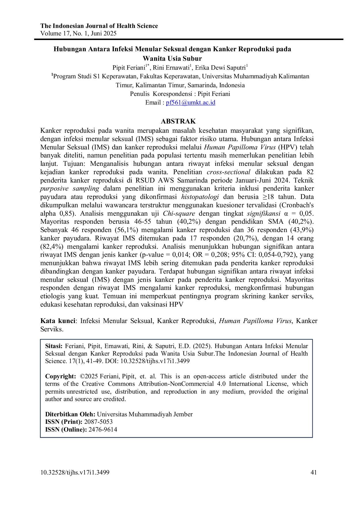 JURIS Hubungan Antara Infeksi Menular Seksual dengan Kanker Reproduksi pada Wanita Usia Subur