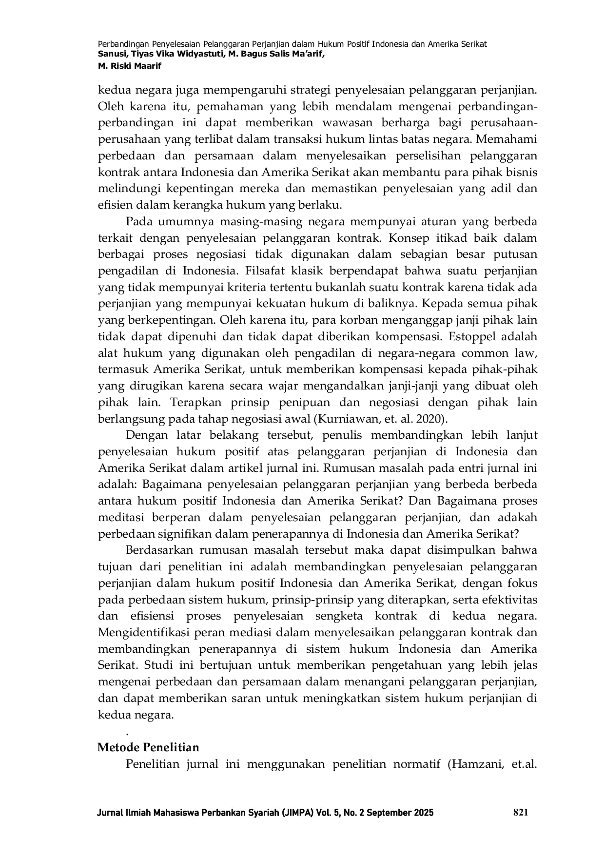 JURIS Perbandingan Penyelesaian Pelanggaran Perjanjian dalam Hukum Positif Indonesia dan Amerika Serikat
