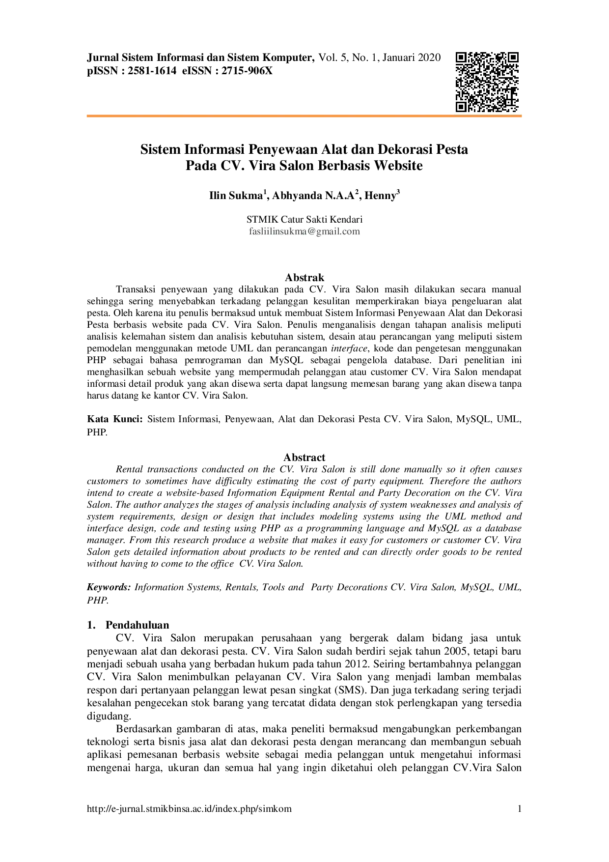 JURIS Sistem Informasi Penyewaan Alat dan Dekorasi Pesta Pada CV Vira Salon Berbasis Website