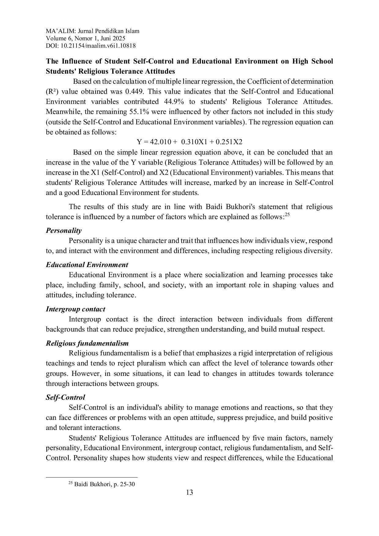 JURIS Religious Tolerance Attitudes in High School Students How It s Influenced by Self Control and Educational Environment