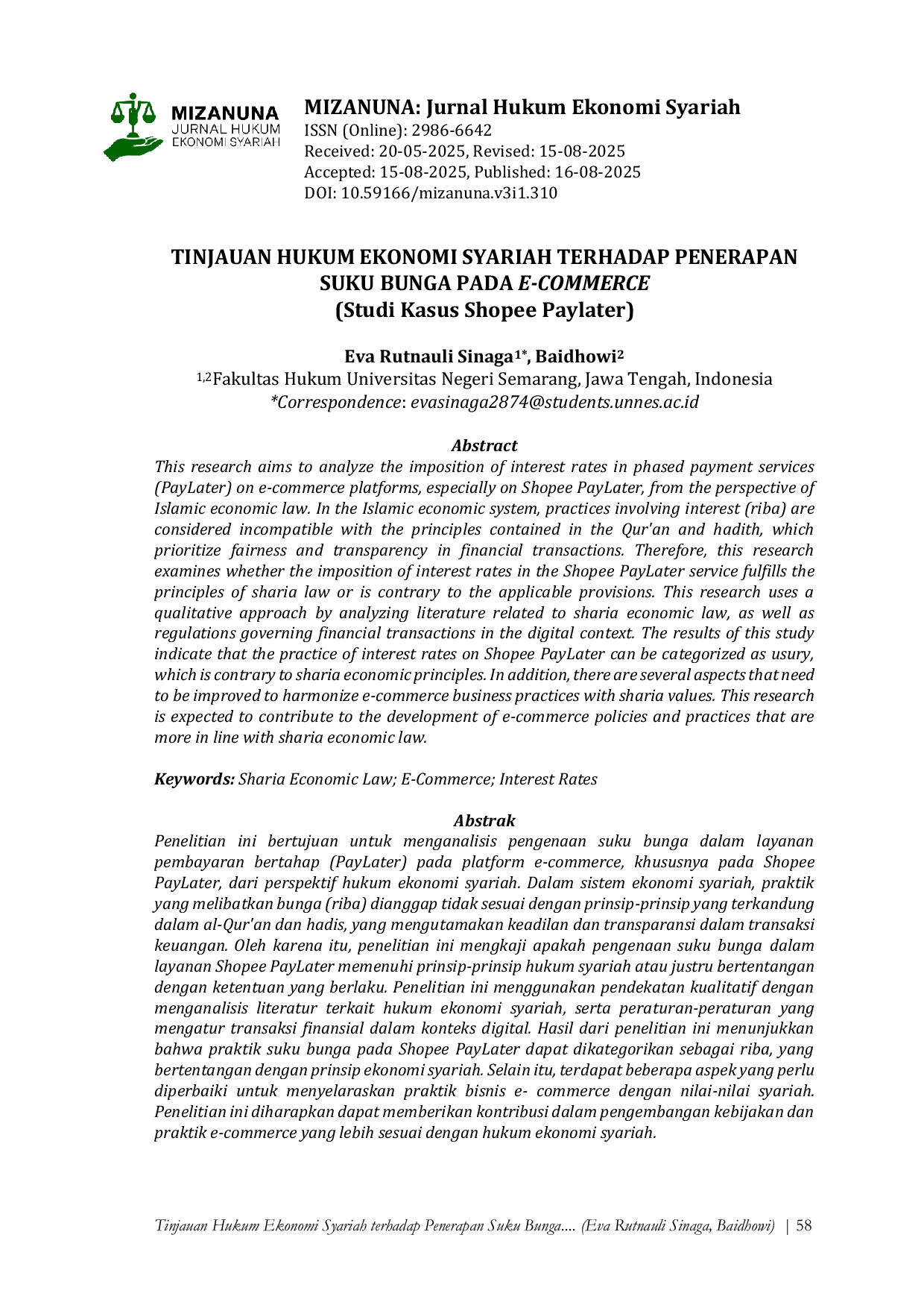 JURIS TINJAUAN HUKUM EKONOMI SYARIAH TERHADAP PENERAPAN SUKU BUNGA PADA E COMMERCE Studi Kasus Shopee Paylater