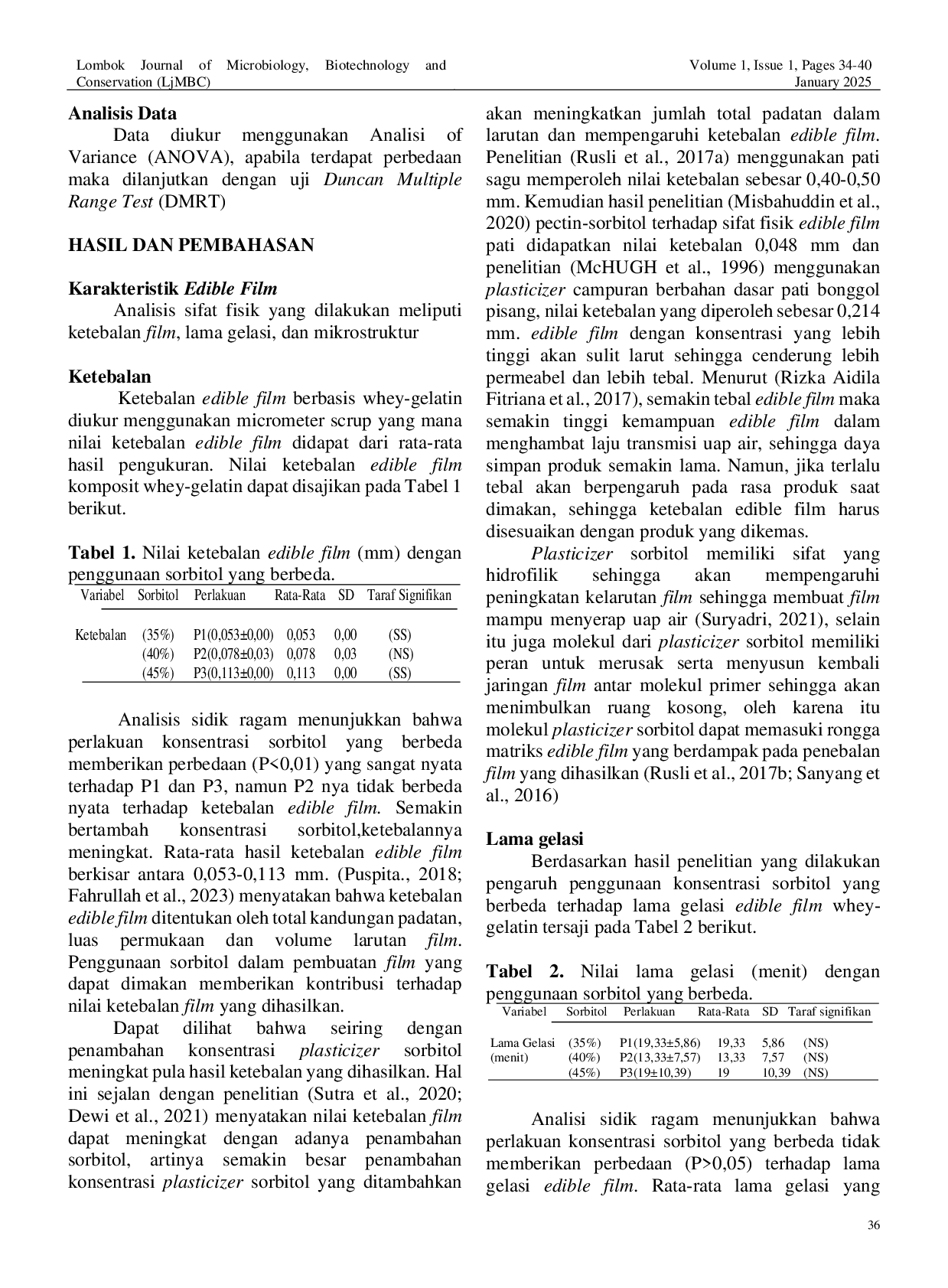 JURIS Sifat Mekanik Edible Film Berbasis Protein dengan Penggunaan Konsentrasi Plasticizer Sorbitol yang Berbeda