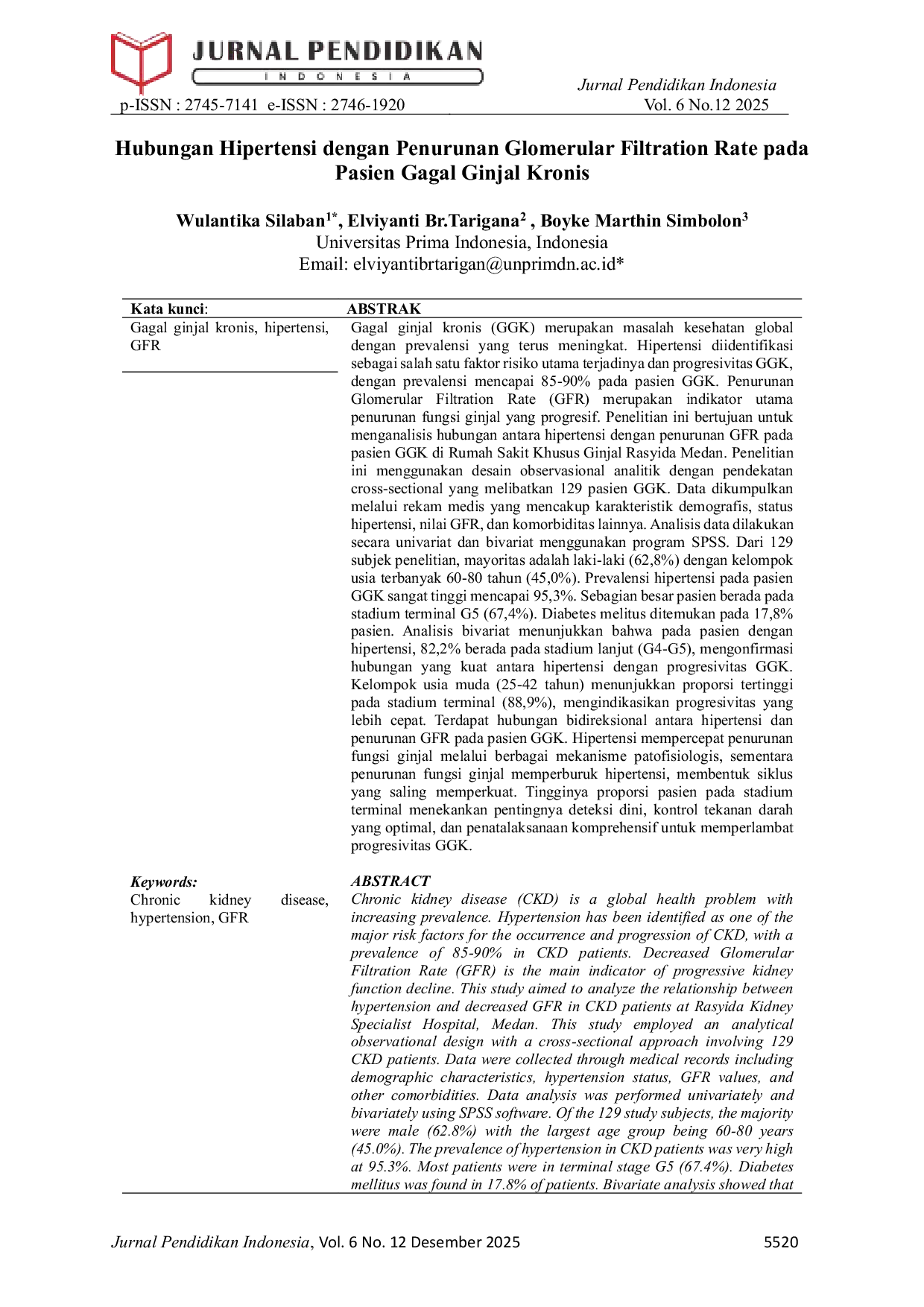 JURIS Hubungan Hipertensi dengan Penurunan Glomerular Filtration Rate pada Pasien Gagal Ginjal Kronis