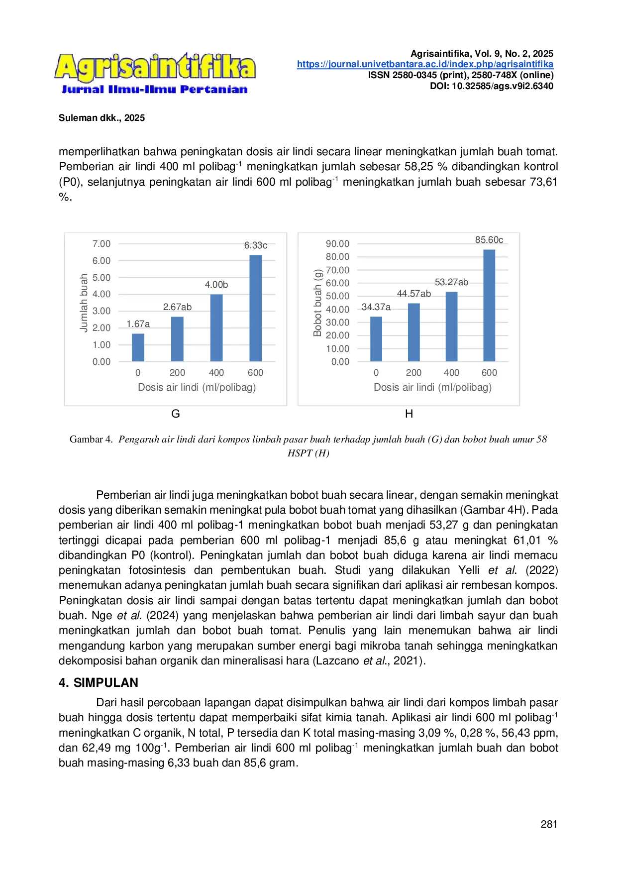 JURIS Perubahan Sifat Kimia Tanah dan Hasil Tanaman Tomat yang Diberi Air Lindi Kompos Limbah Pasar