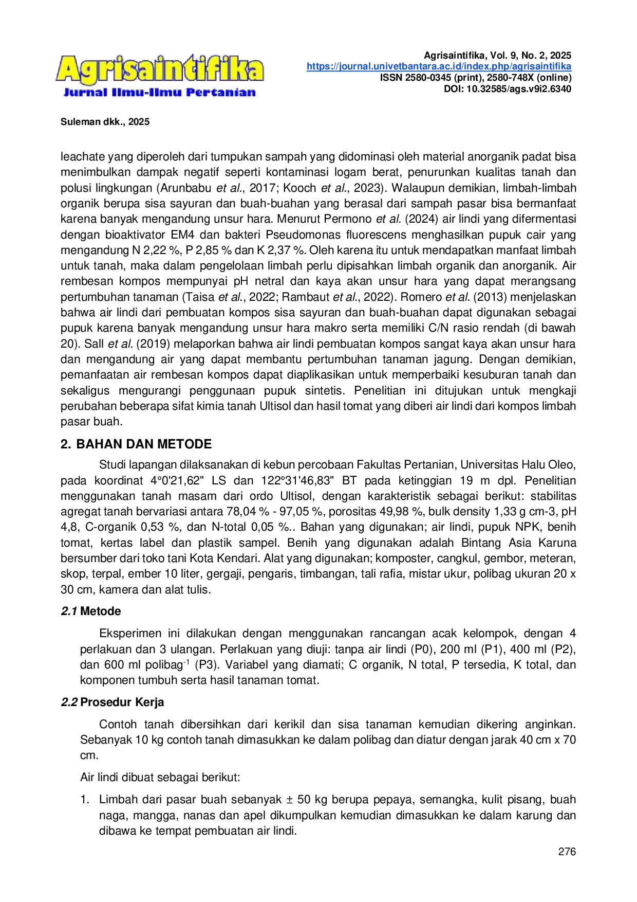 JURIS Perubahan Sifat Kimia Tanah dan Hasil Tanaman Tomat yang Diberi Air Lindi Kompos Limbah Pasar