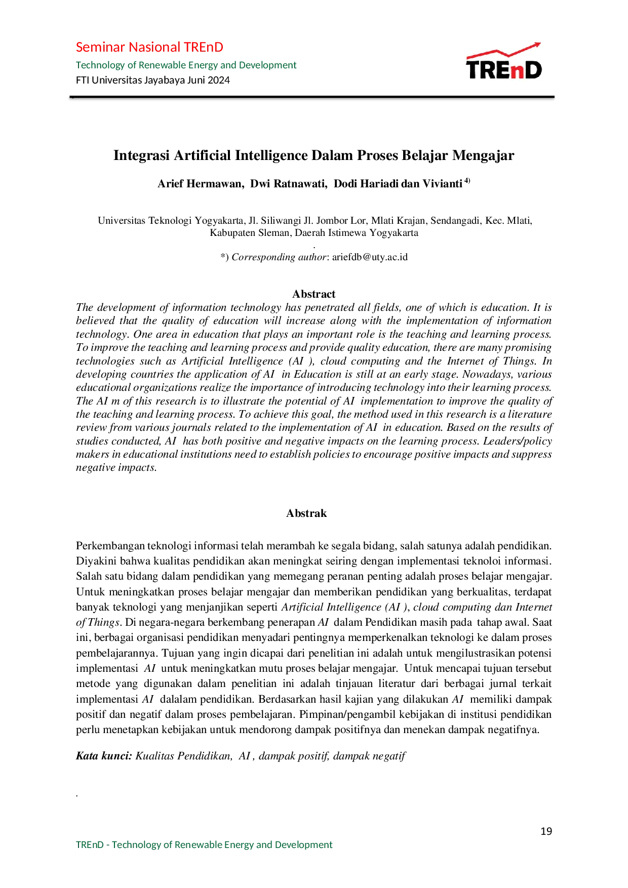 JURIS Integrasi Artificial Intelligence Dalam Proses Belajar Mengajar