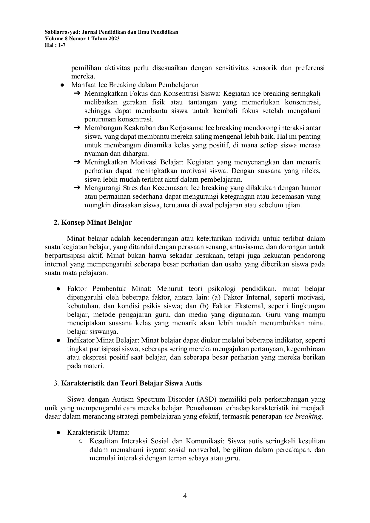 JURIS Penerapan Ice Breaking Terhadap Minat Belajar Siswa Autis Di Sd Muhammadiyah 02 Medan