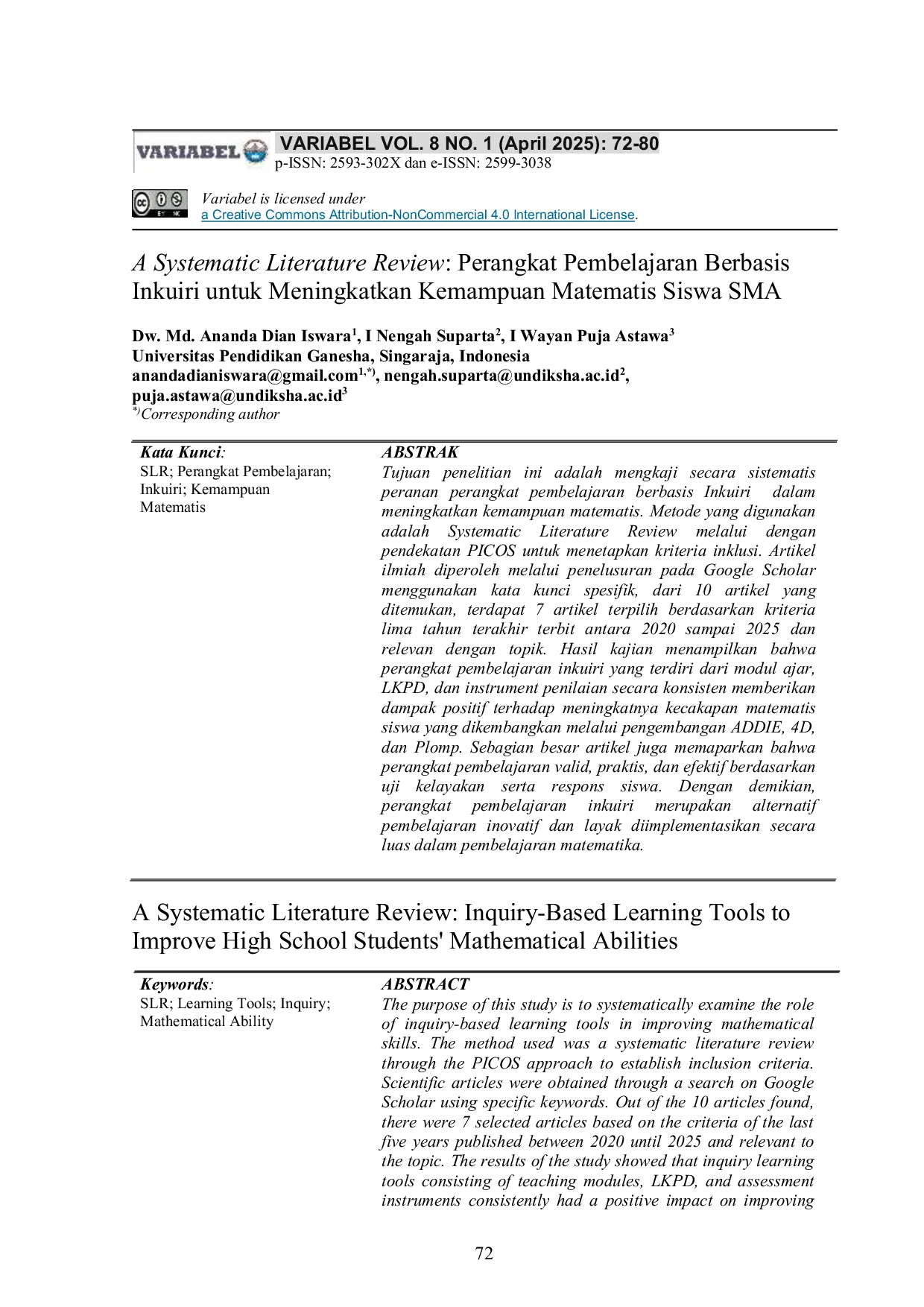JURIS A Systematic Literature Review Perangkat Pembelajaran Berbasis Inkuiri untuk Meningkatkan Kemampuan Matematis Siswa SMA
