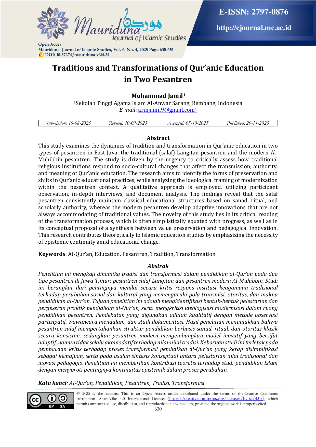 JURIS Traditions and Transformations of Qur anic Education in Two Pesantren