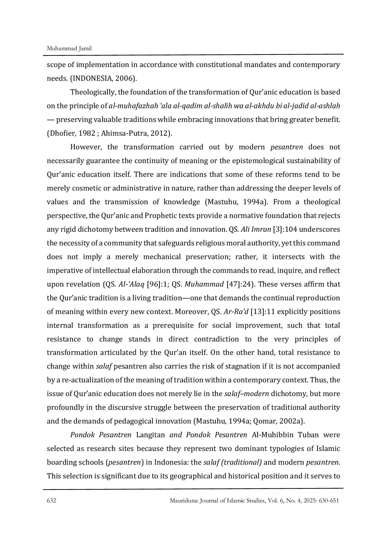 JURIS Traditions and Transformations of Qur anic Education in Two Pesantren