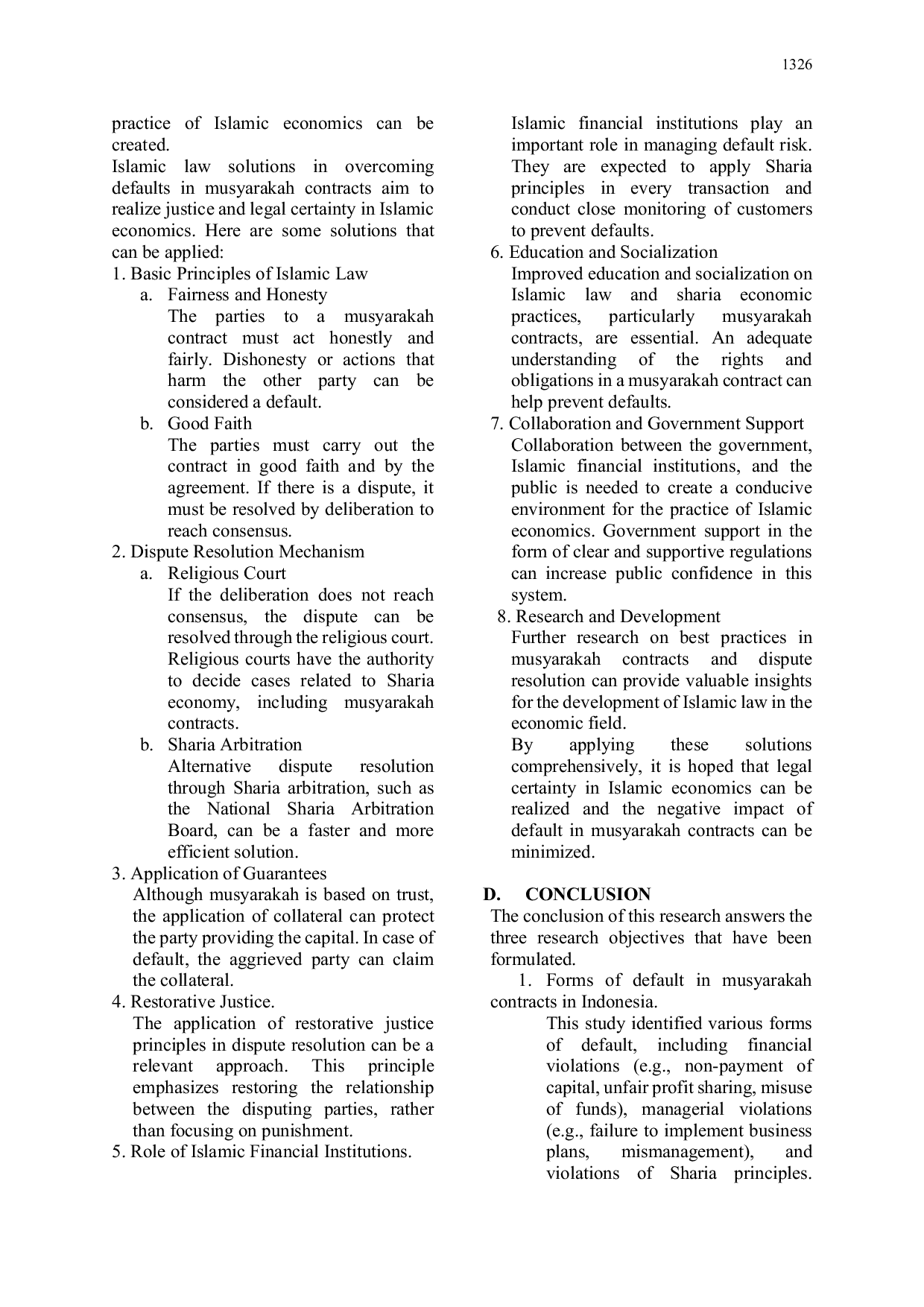 JURIS DEFAULT IN MUSYARAKAH CONTRACT A CRITICAL EXAMINATION OF LEGAL CERTAINTY IN ISLAMIC ECONOMICS indonesia