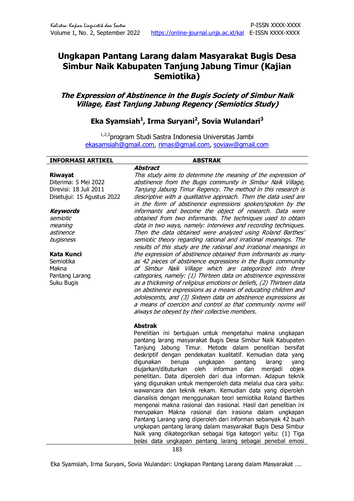 JURIS Ungkapan Pantang Larang dalam Masyarakat Bugis Desa Simbur Naik Kabupaten Tanjung Jabung Timur Kajian Semiotika