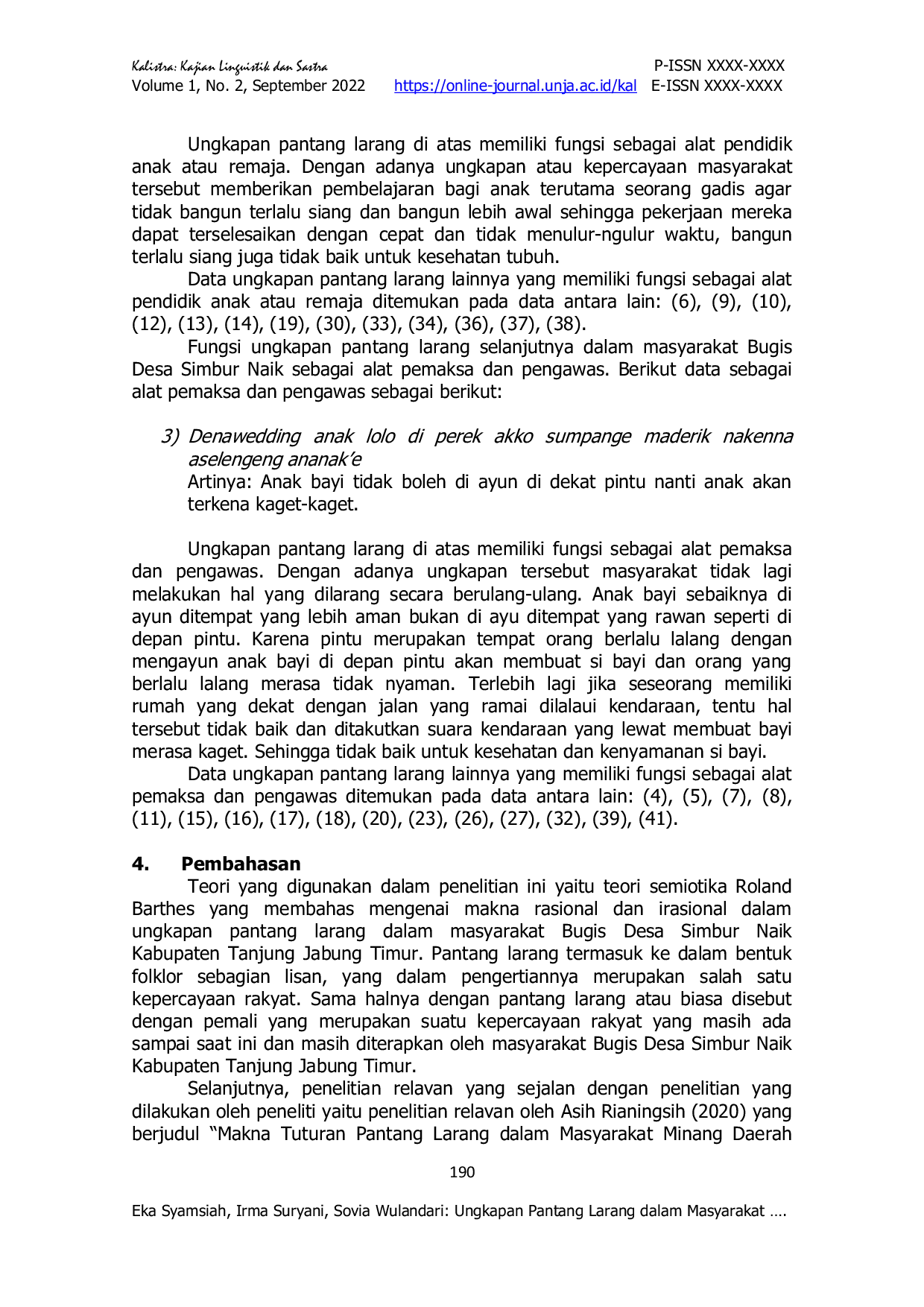 JURIS Ungkapan Pantang Larang dalam Masyarakat Bugis Desa Simbur Naik Kabupaten Tanjung Jabung Timur Kajian Semiotika