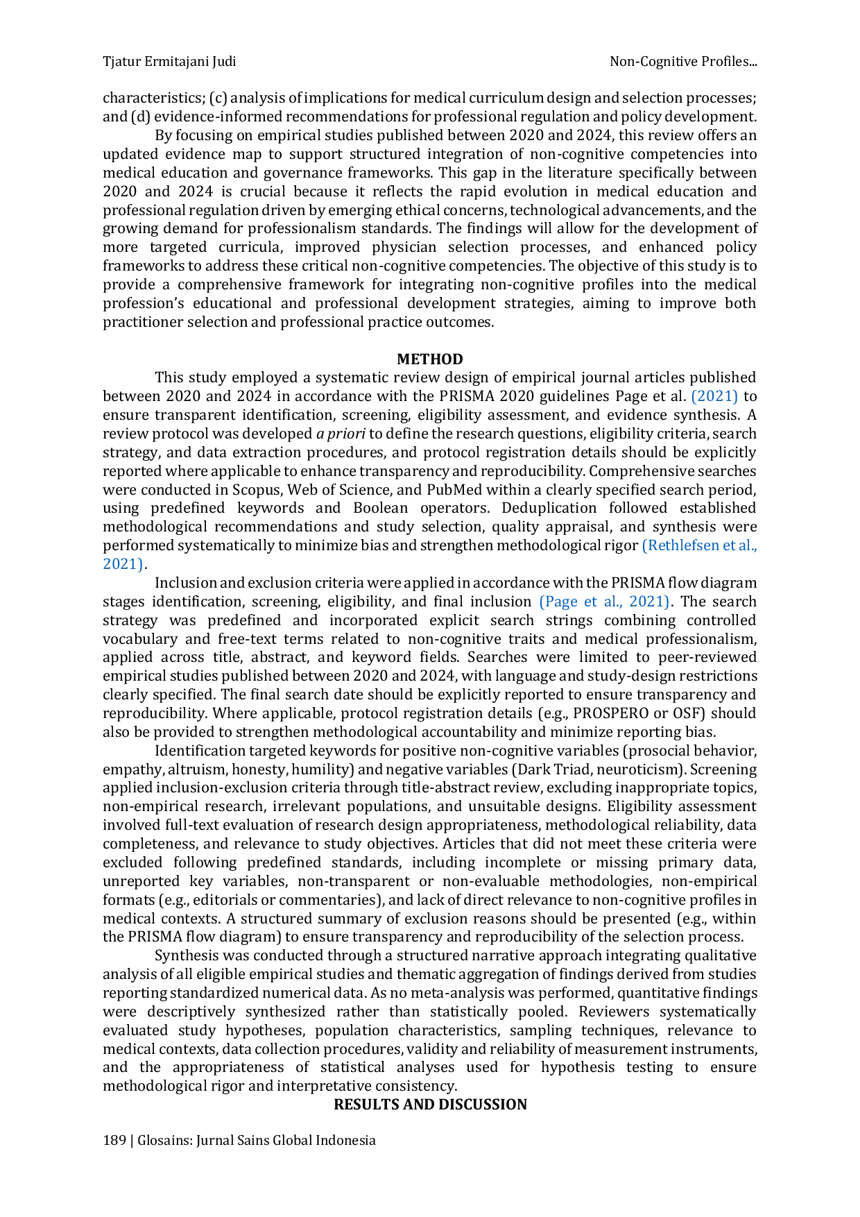 JURIS Non Cognitive Profiles in Medical Professionals A Prisma Guided Systematic Review 2020 2024