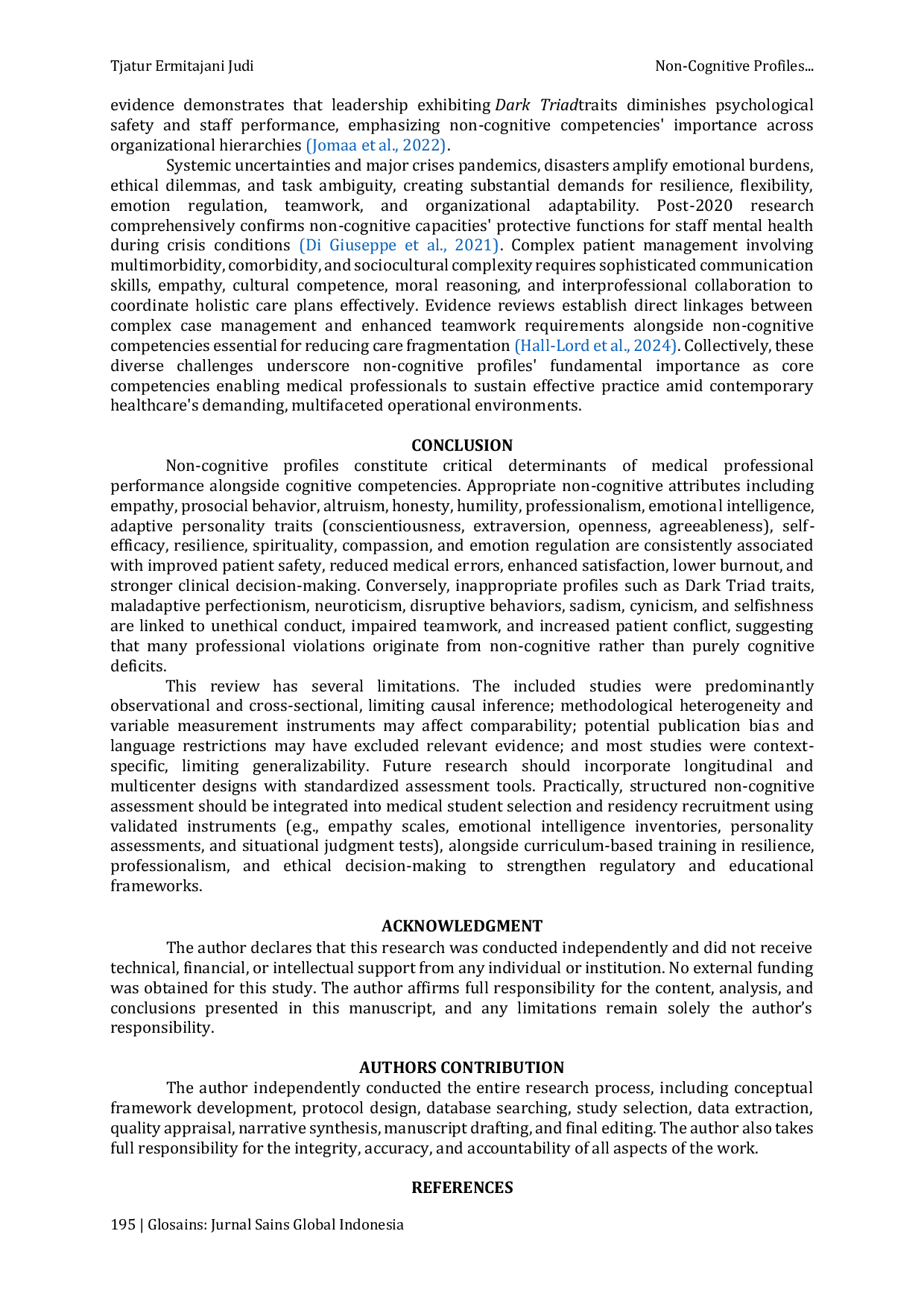 JURIS Non Cognitive Profiles in Medical Professionals A Prisma Guided Systematic Review 2020 2024