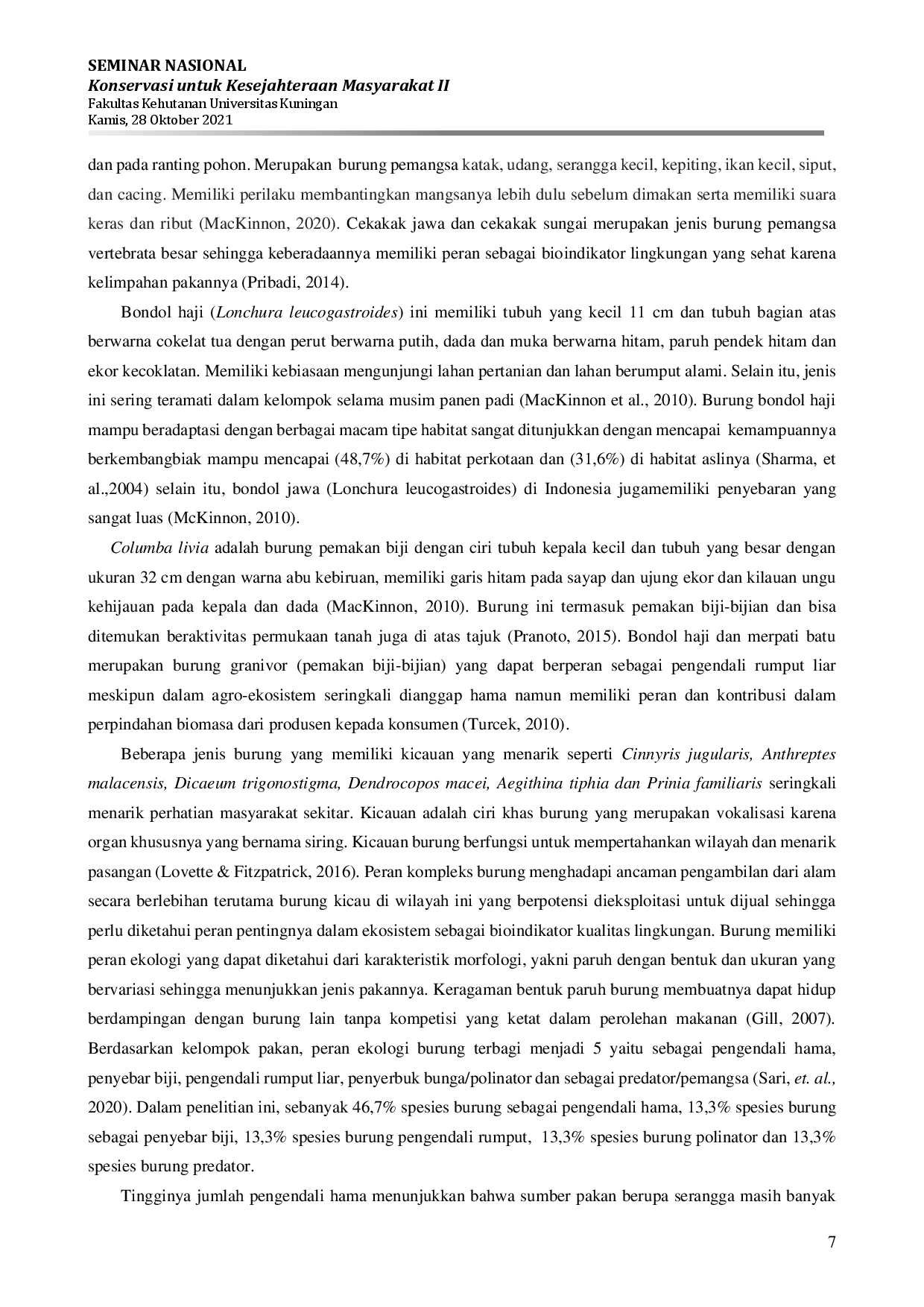 juris Identifikasi Jenis dan Peran Ekologi Burung di Sekitar Wilayah Dusun Turi Desa Kembangan Kecamatan Pule Kabupaten Trenggalek