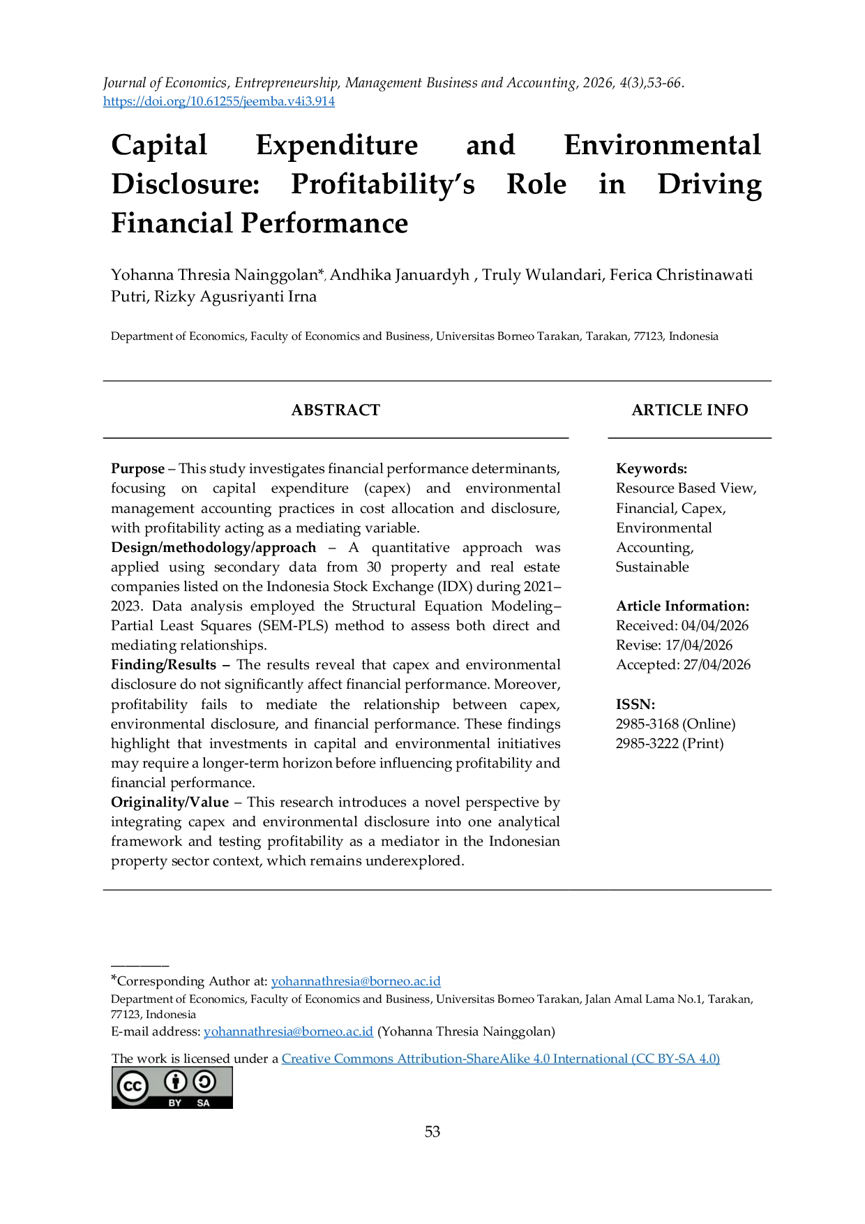 JURIS Capital Expenditure and Environmental Disclosure Profitability s Role in Driving Financial Performance