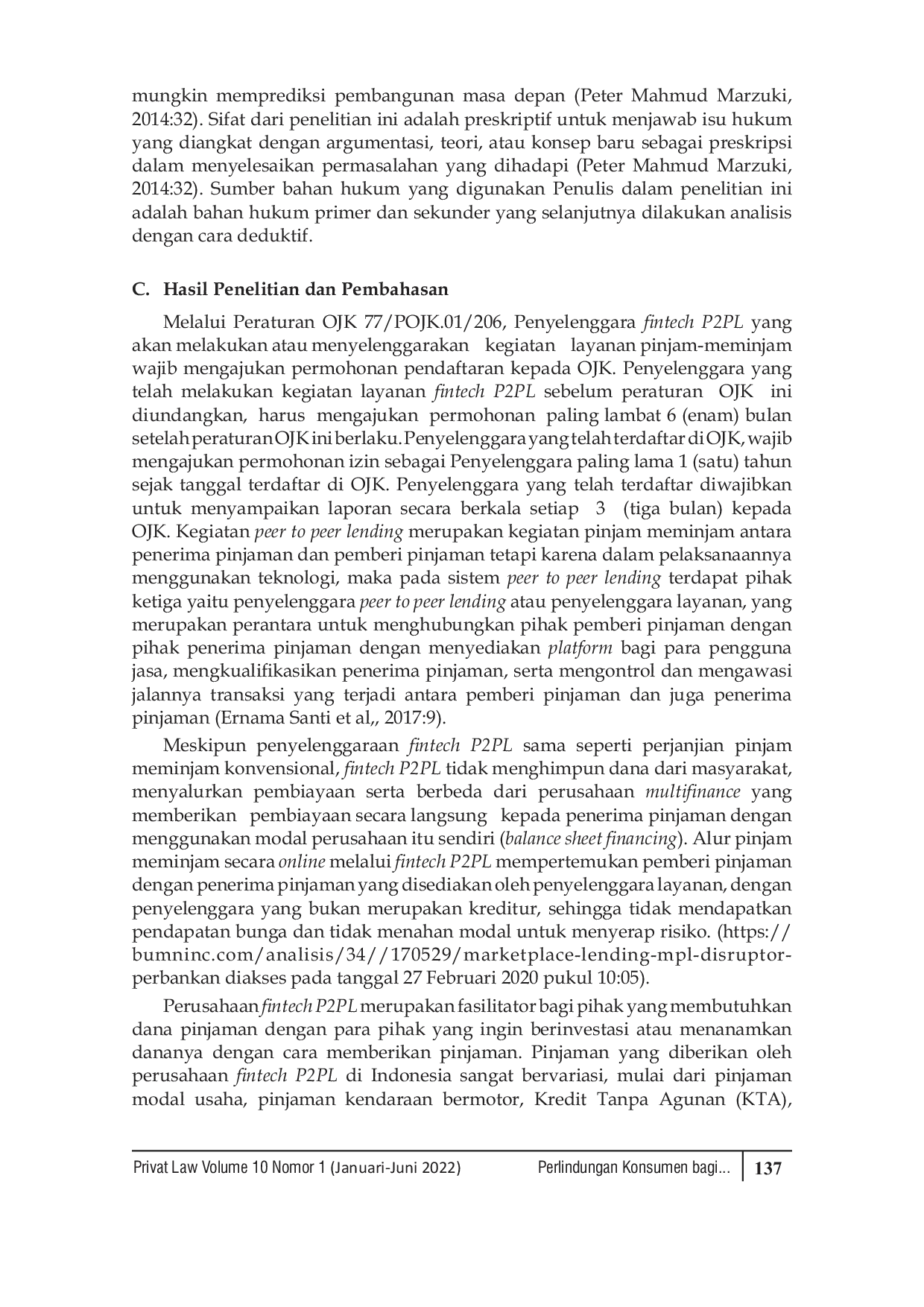 JURIS Perlindungan Konsumen Bagi Pemberi Pinjaman Fintech Peer To Peer Lending